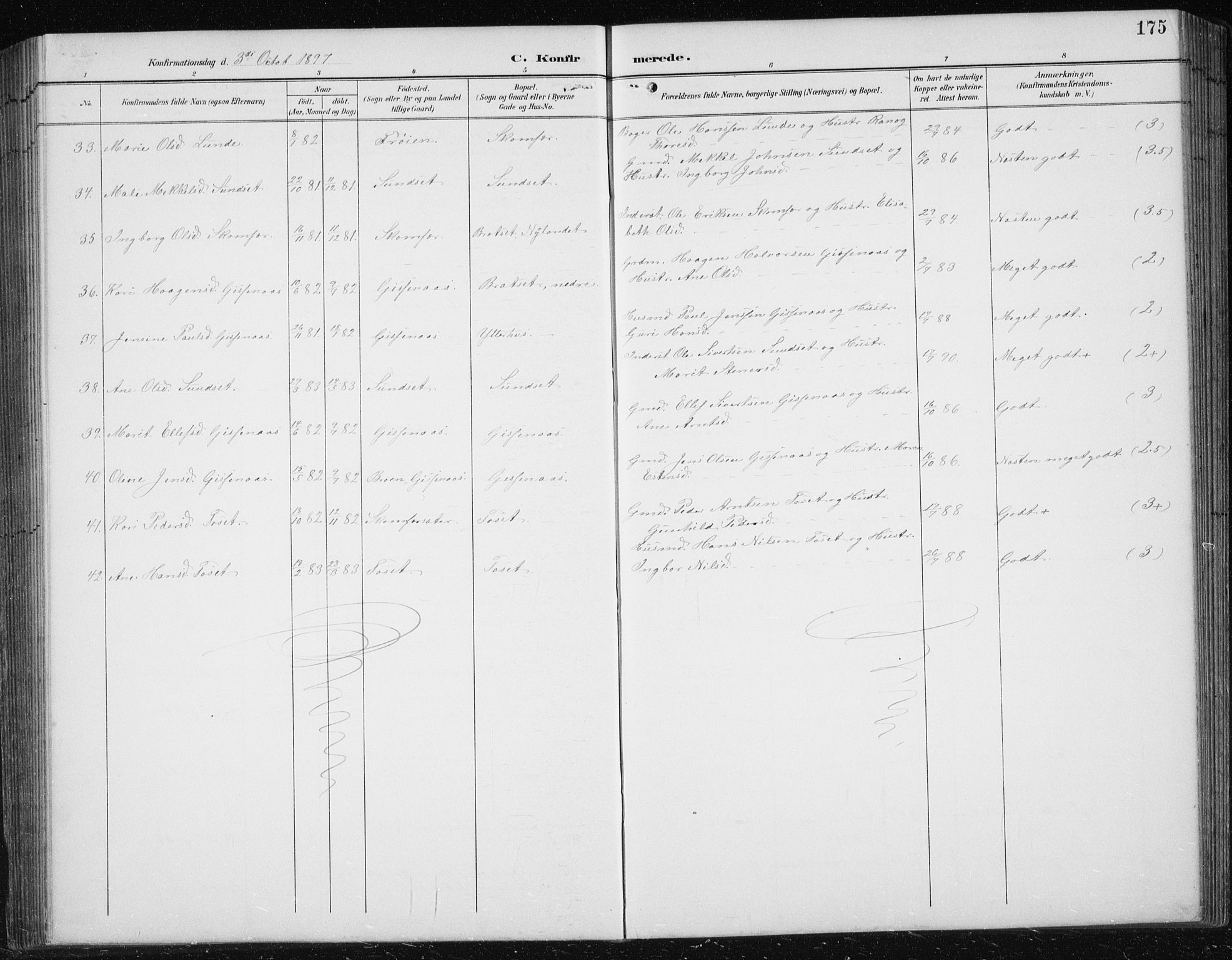 Ministerialprotokoller, klokkerbøker og fødselsregistre - Sør-Trøndelag, SAT/A-1456/674/L0876: Parish register (copy) no. 674C03, 1892-1912, p. 175