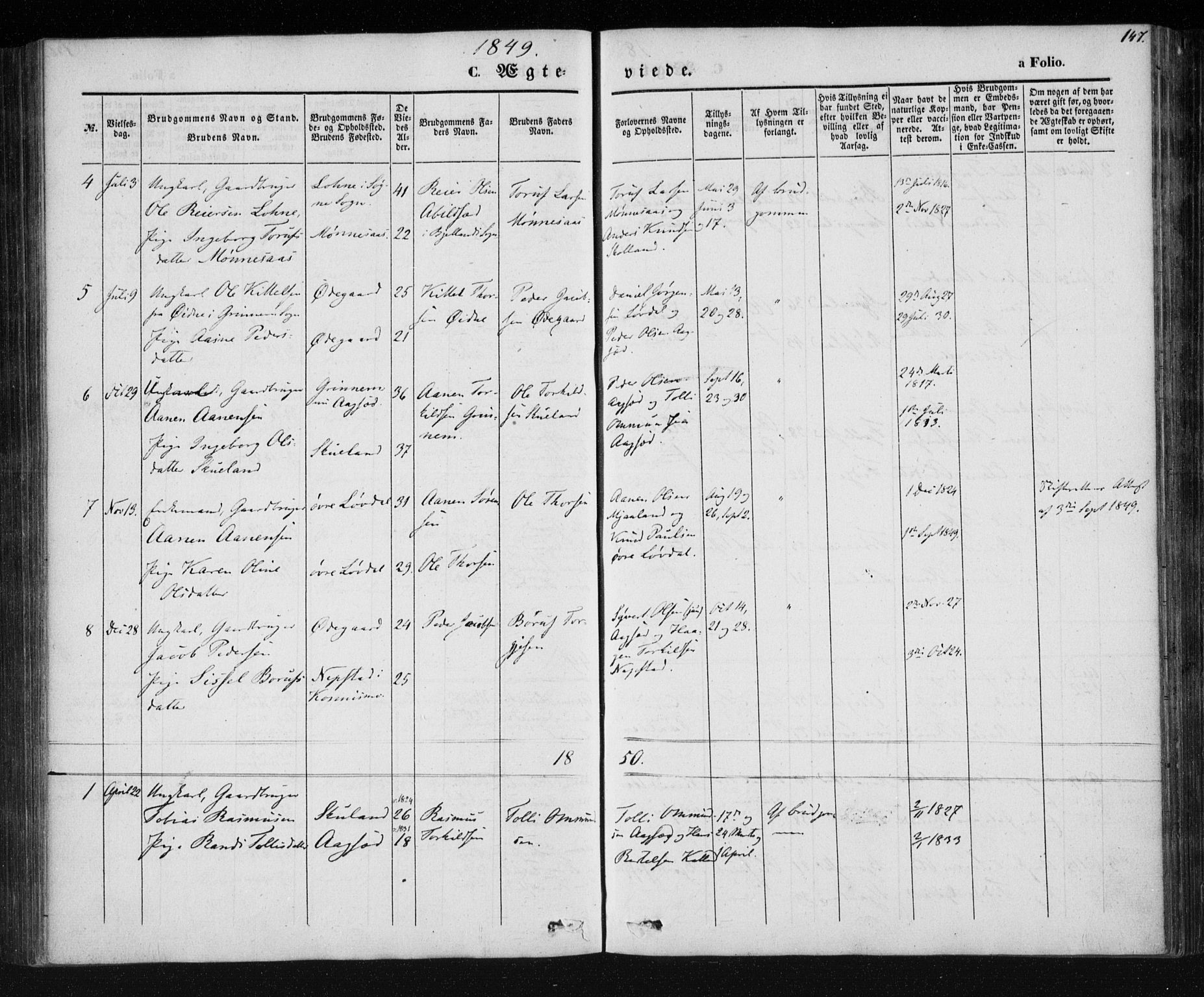 Holum sokneprestkontor, AV/SAK-1111-0022/F/Fa/Fab/L0005: Parish register (official) no. A 5, 1847-1874, p. 147