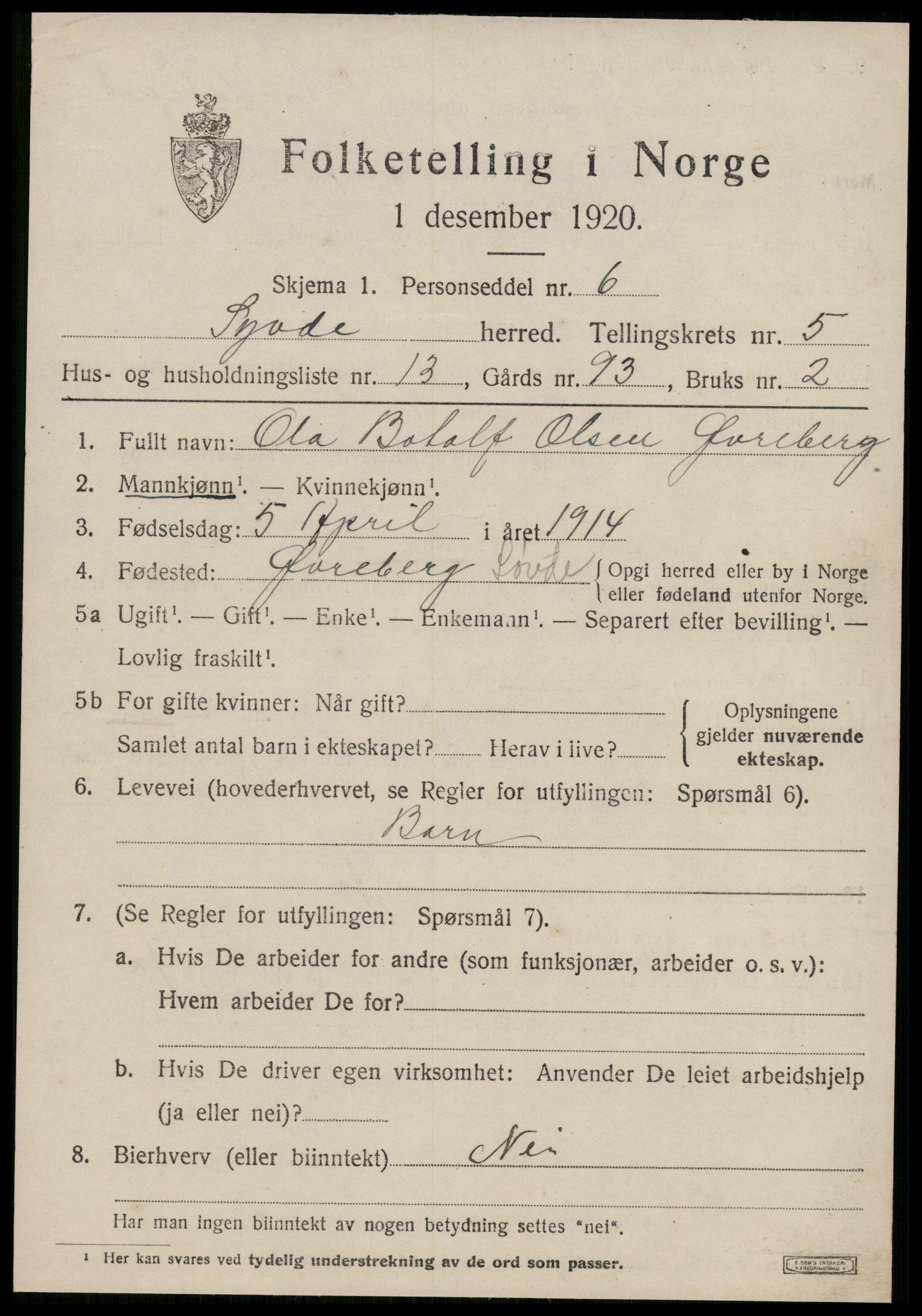 SAT, 1920 census for Syvde, 1920, p. 2026