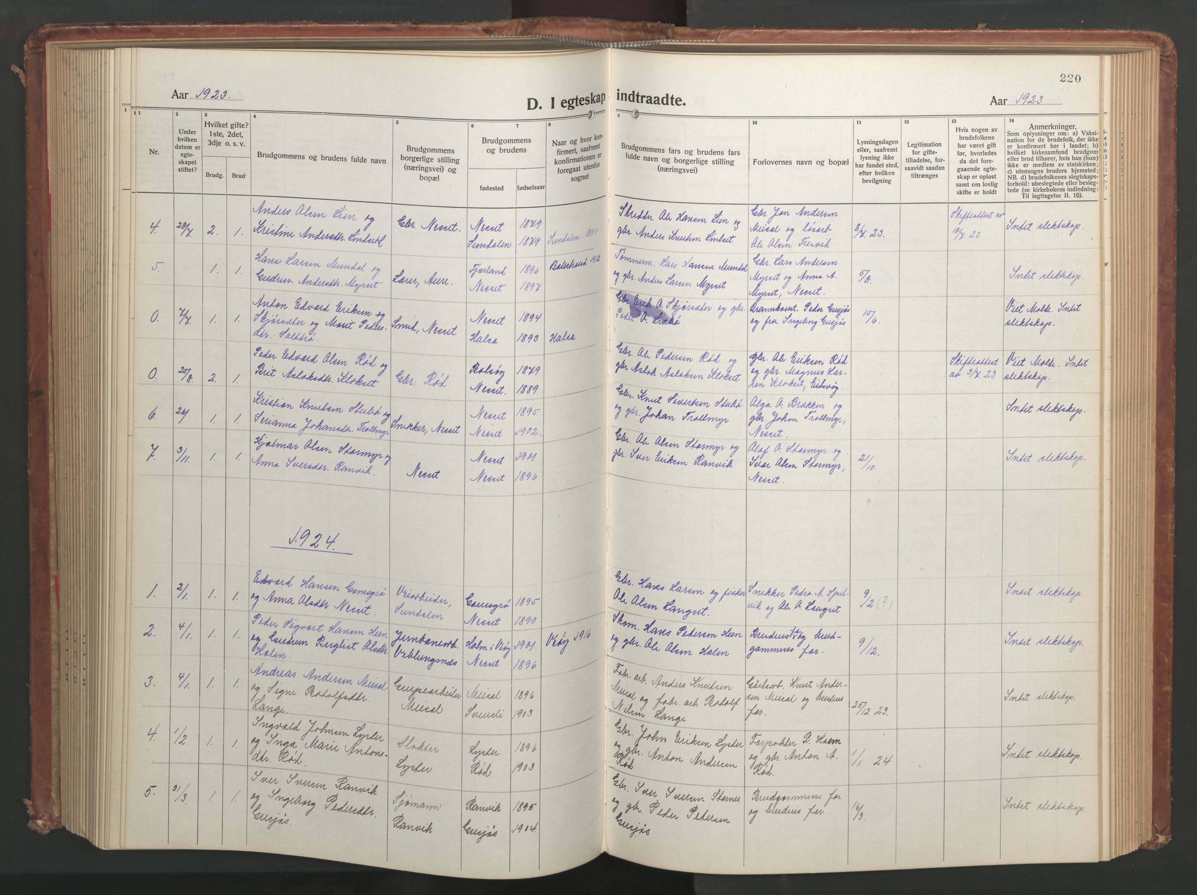Ministerialprotokoller, klokkerbøker og fødselsregistre - Møre og Romsdal, SAT/A-1454/551/L0633: Parish register (copy) no. 551C05, 1921-1961, p. 220