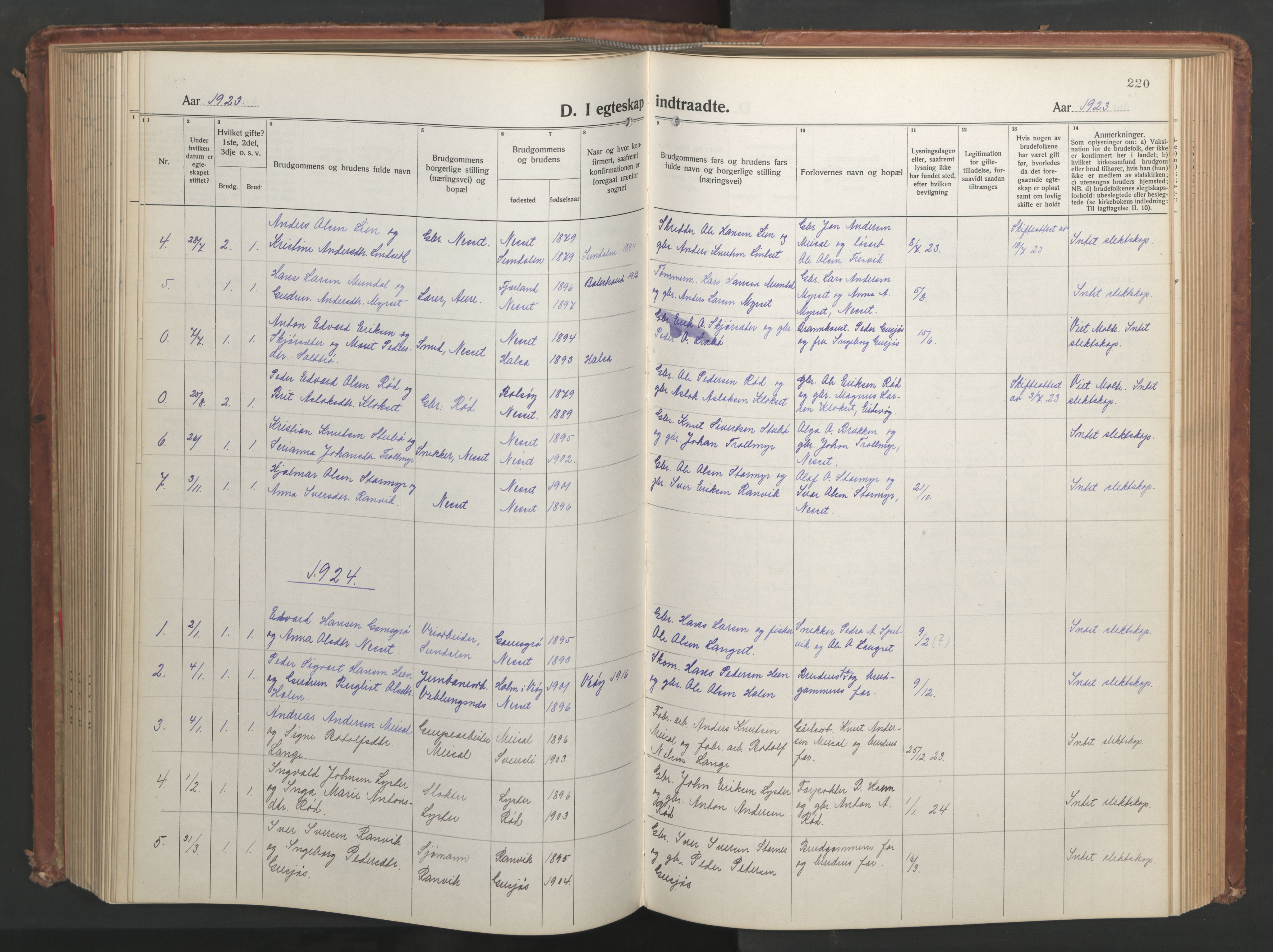 Ministerialprotokoller, klokkerbøker og fødselsregistre - Møre og Romsdal, AV/SAT-A-1454/551/L0633: Parish register (copy) no. 551C05, 1921-1961, p. 220
