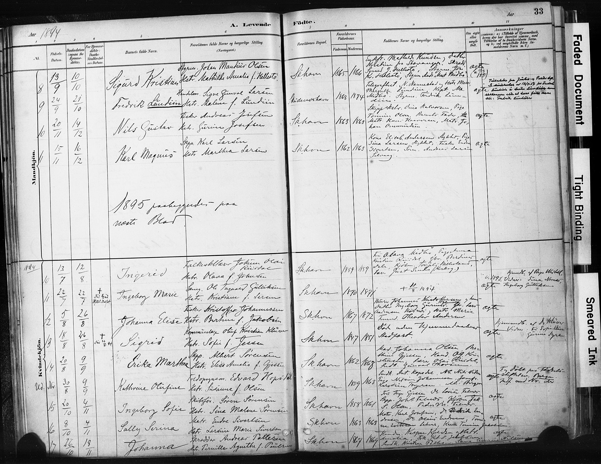 Skudenes sokneprestkontor, AV/SAST-A -101849/H/Ha/Haa/L0008: Parish register (official) no. A 5, 1882-1912, p. 33