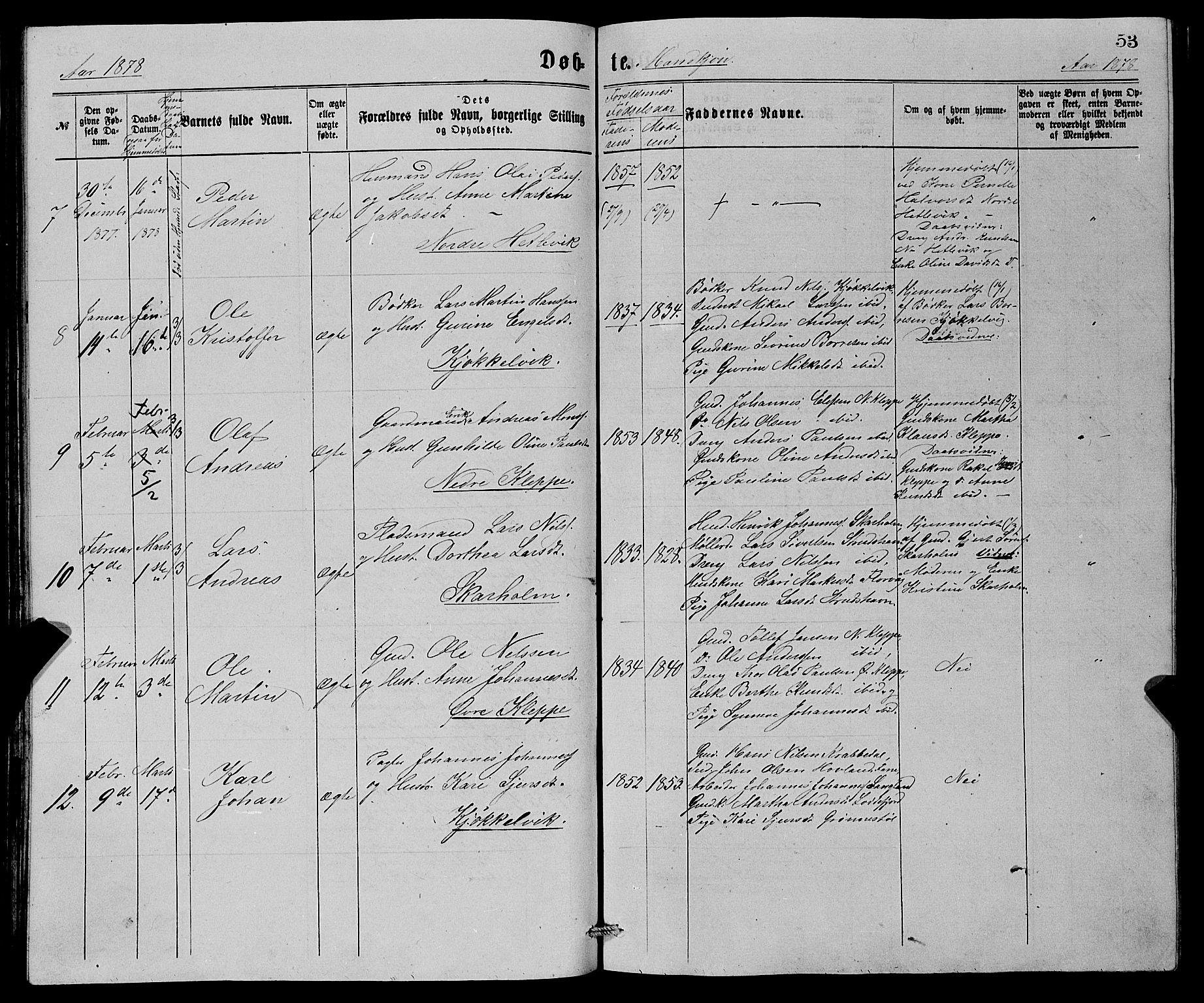 Askøy Sokneprestembete, SAB/A-74101/H/Ha/Hab/Haba/L0007: Parish register (copy) no. A 7, 1871-1881, p. 53