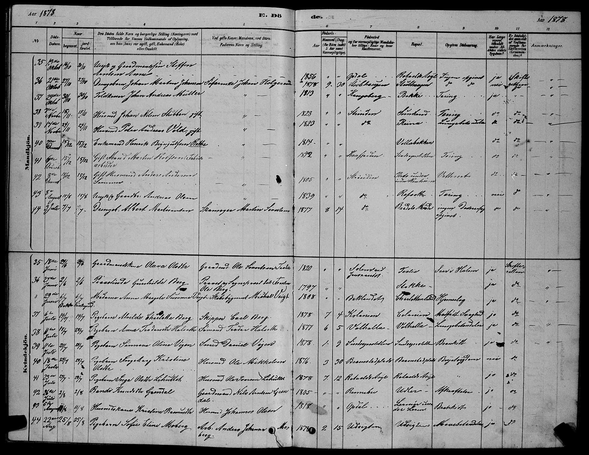 Ministerialprotokoller, klokkerbøker og fødselsregistre - Sør-Trøndelag, AV/SAT-A-1456/606/L0312: Parish register (copy) no. 606C08, 1878-1894