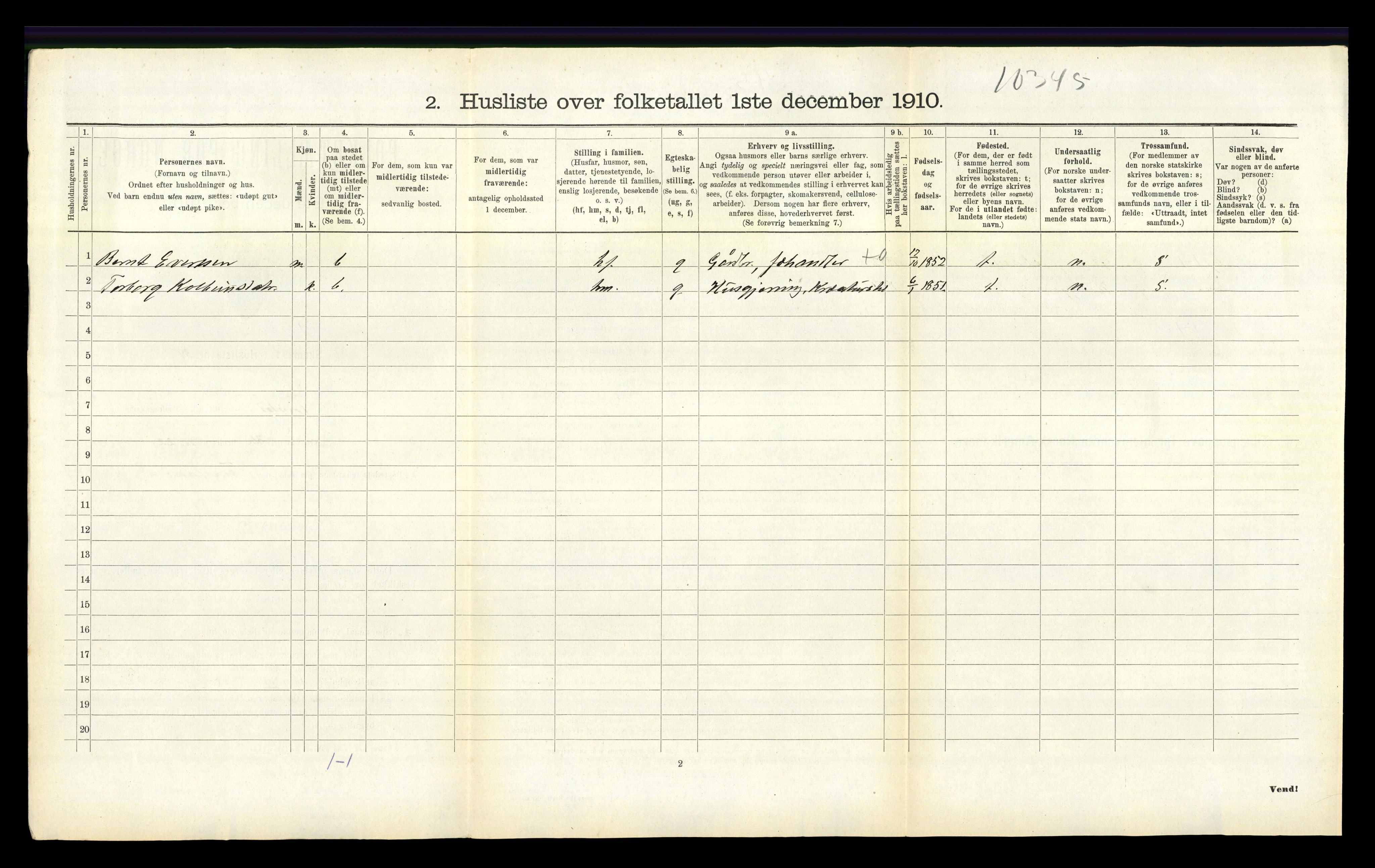 RA, 1910 census for Tonstad, 1910, p. 159