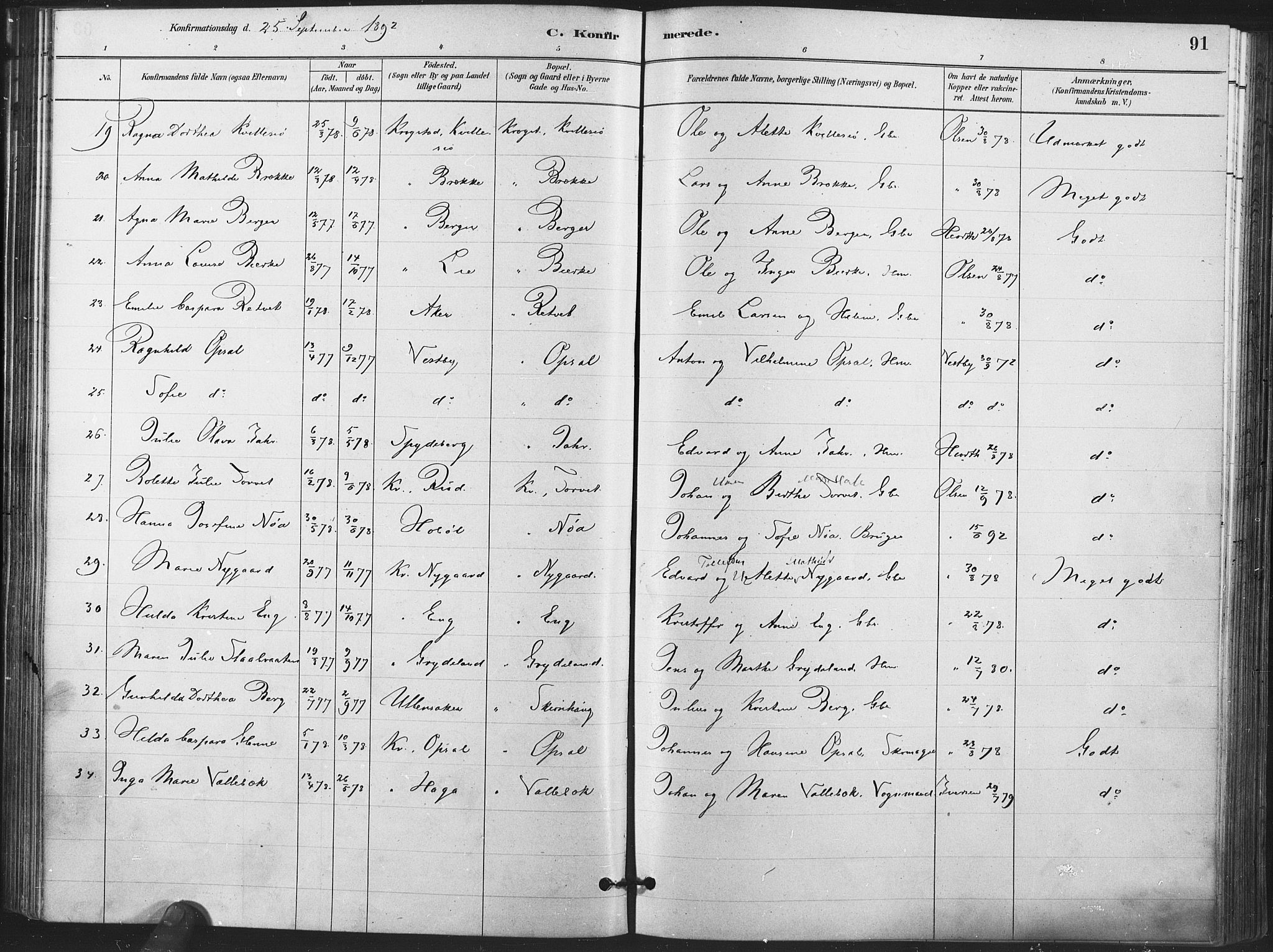 Kråkstad prestekontor Kirkebøker, AV/SAO-A-10125a/F/Fa/L0009: Parish register (official) no. I 9, 1880-1892, p. 91