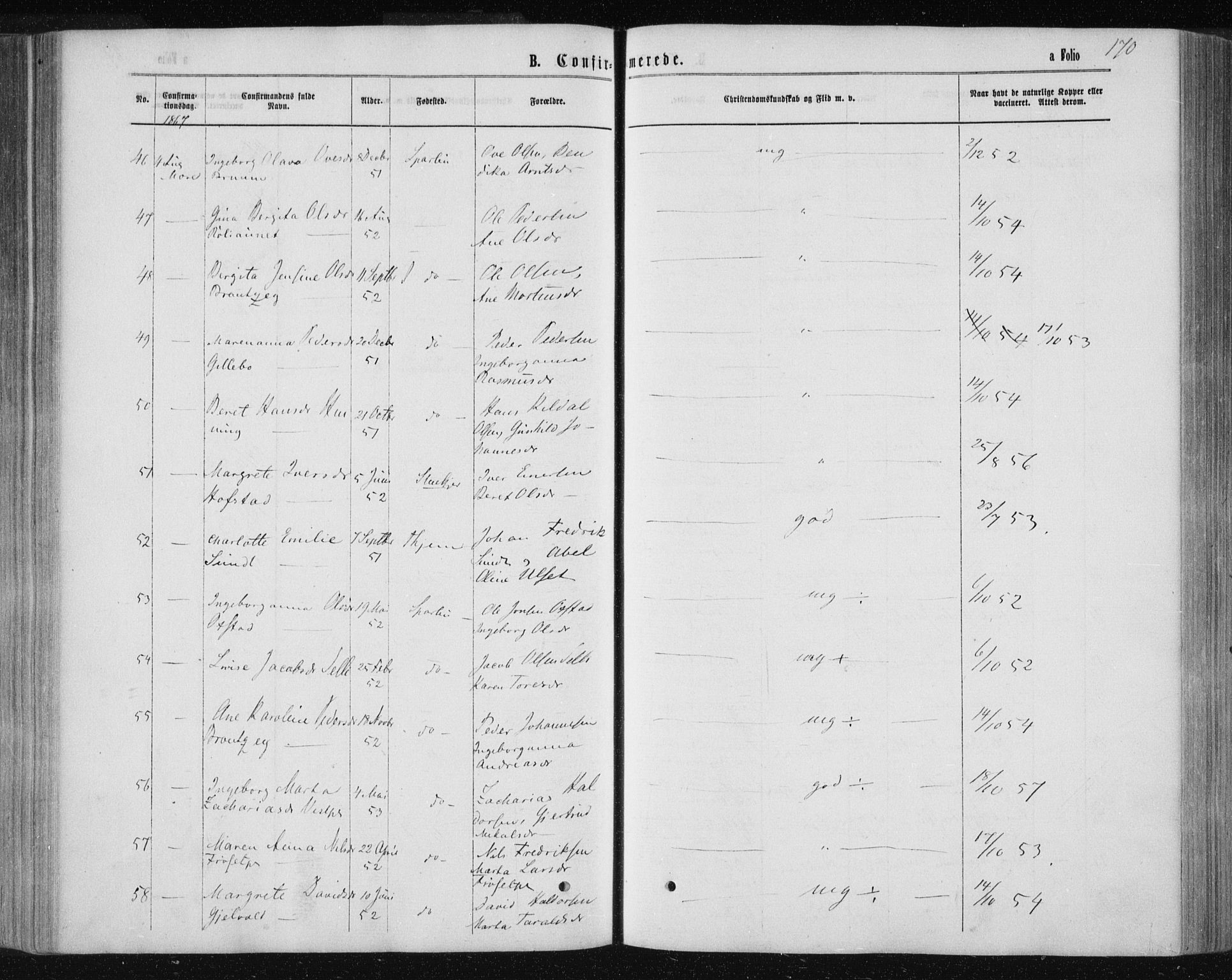 Ministerialprotokoller, klokkerbøker og fødselsregistre - Nord-Trøndelag, AV/SAT-A-1458/735/L0345: Parish register (official) no. 735A08 /1, 1863-1872, p. 170