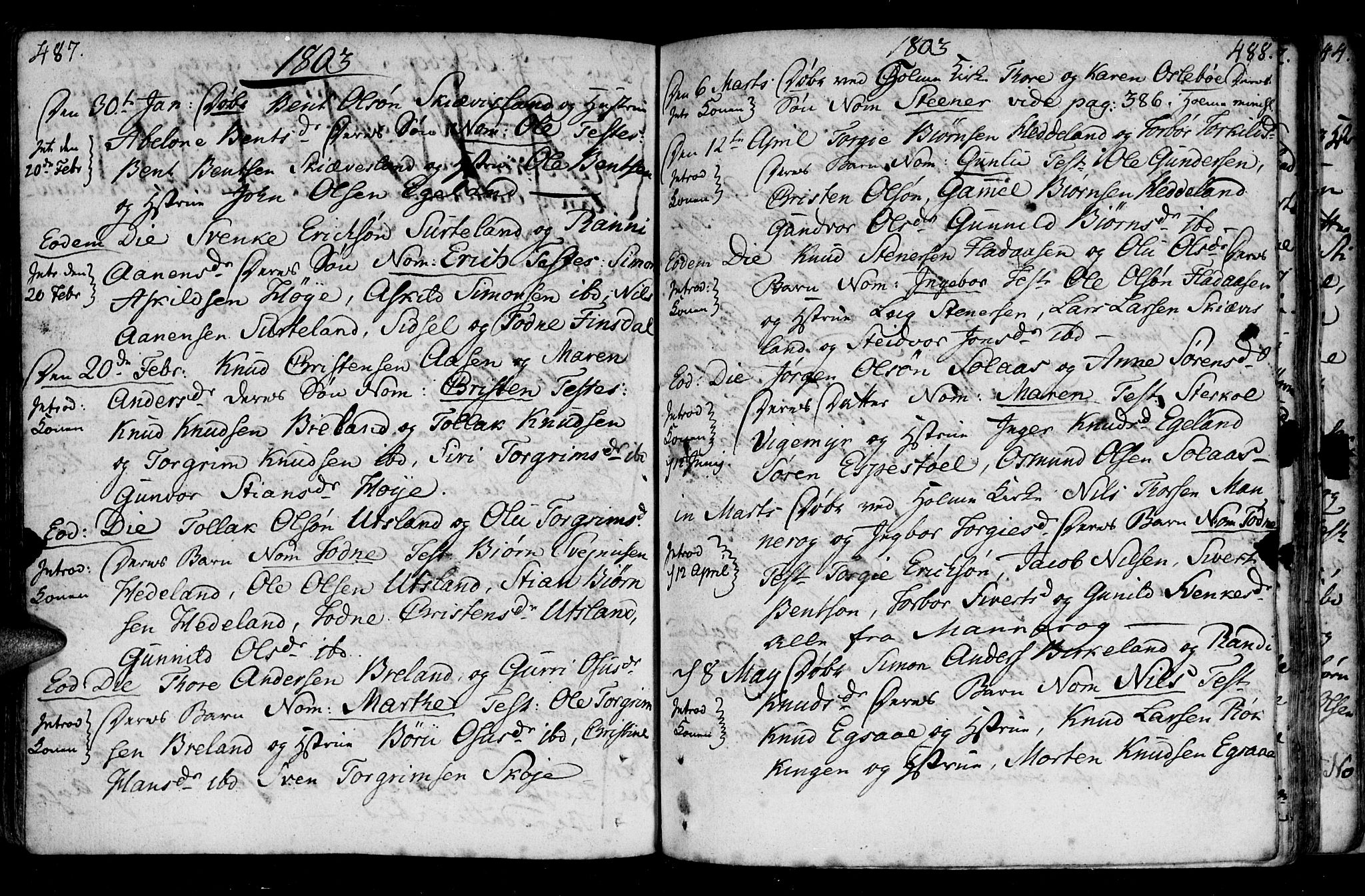 Holum sokneprestkontor, SAK/1111-0022/F/Fa/Fac/L0001: Parish register (official) no. A 1, 1773-1820, p. 487-488