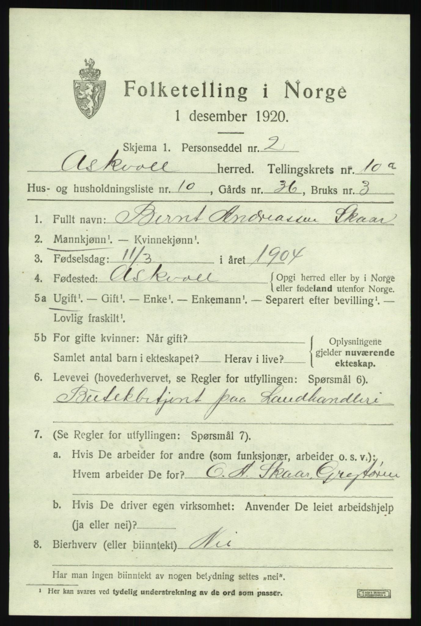 SAB, 1920 census for Askvoll, 1920, p. 4330