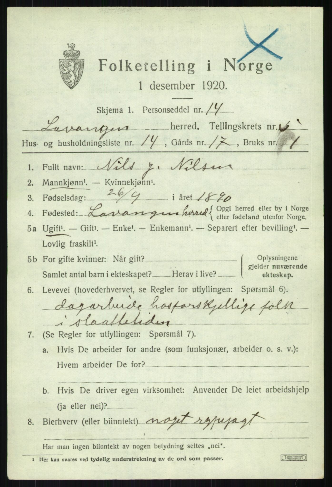 SATØ, 1920 census for Lavangen, 1920, p. 2527