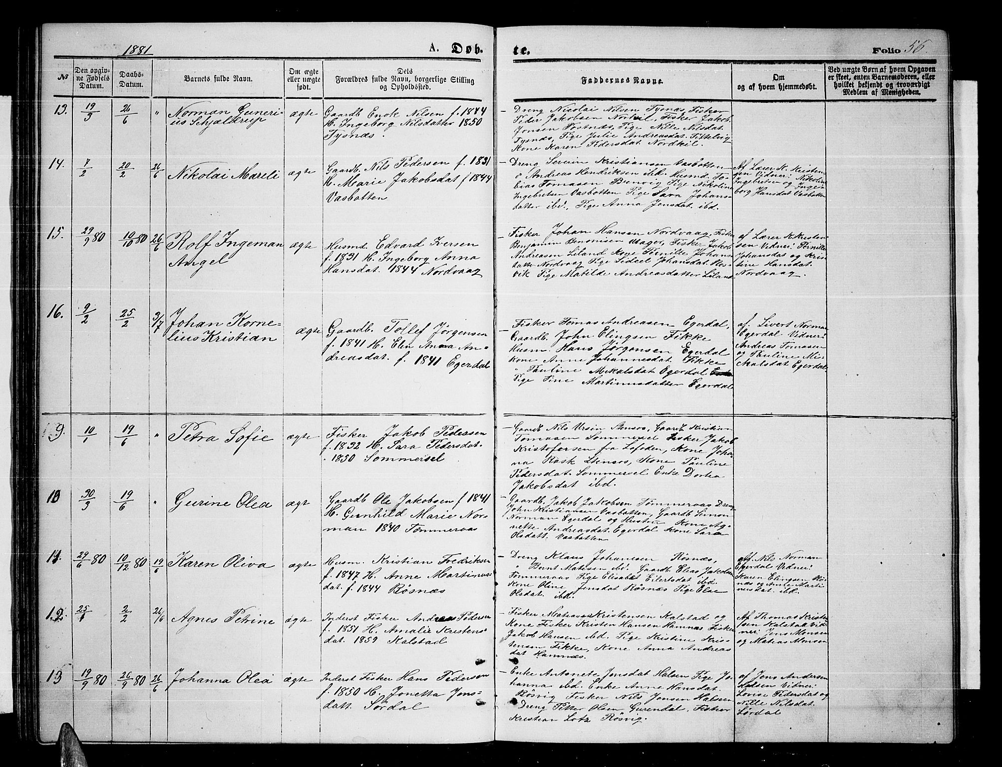 Ministerialprotokoller, klokkerbøker og fødselsregistre - Nordland, AV/SAT-A-1459/859/L0858: Parish register (copy) no. 859C04, 1873-1886, p. 56