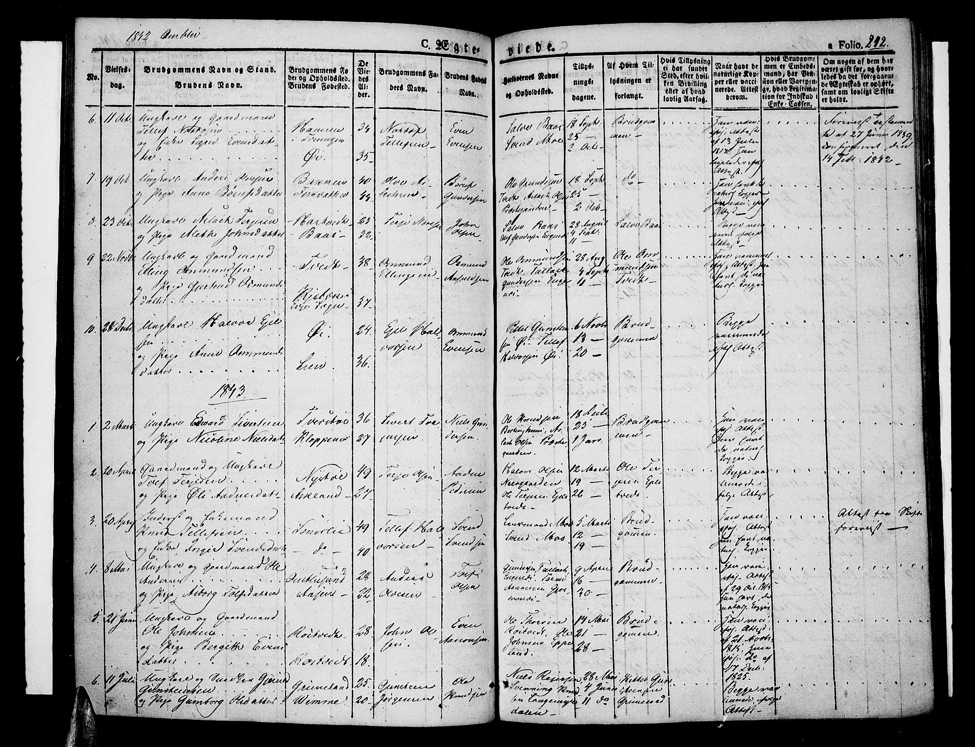 Åmli sokneprestkontor, SAK/1111-0050/F/Fa/Fac/L0007: Parish register (official) no. A 7 /1, 1829-1851, p. 242