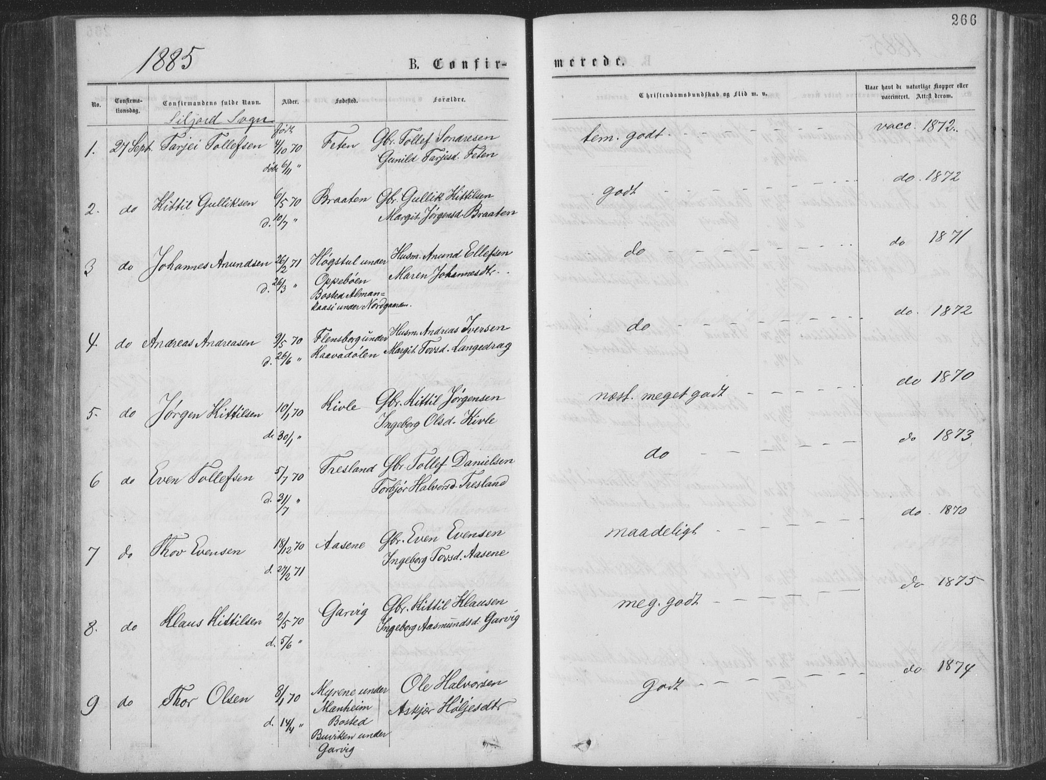 Seljord kirkebøker, SAKO/A-20/F/Fa/L0014: Parish register (official) no. I 14, 1877-1886, p. 266