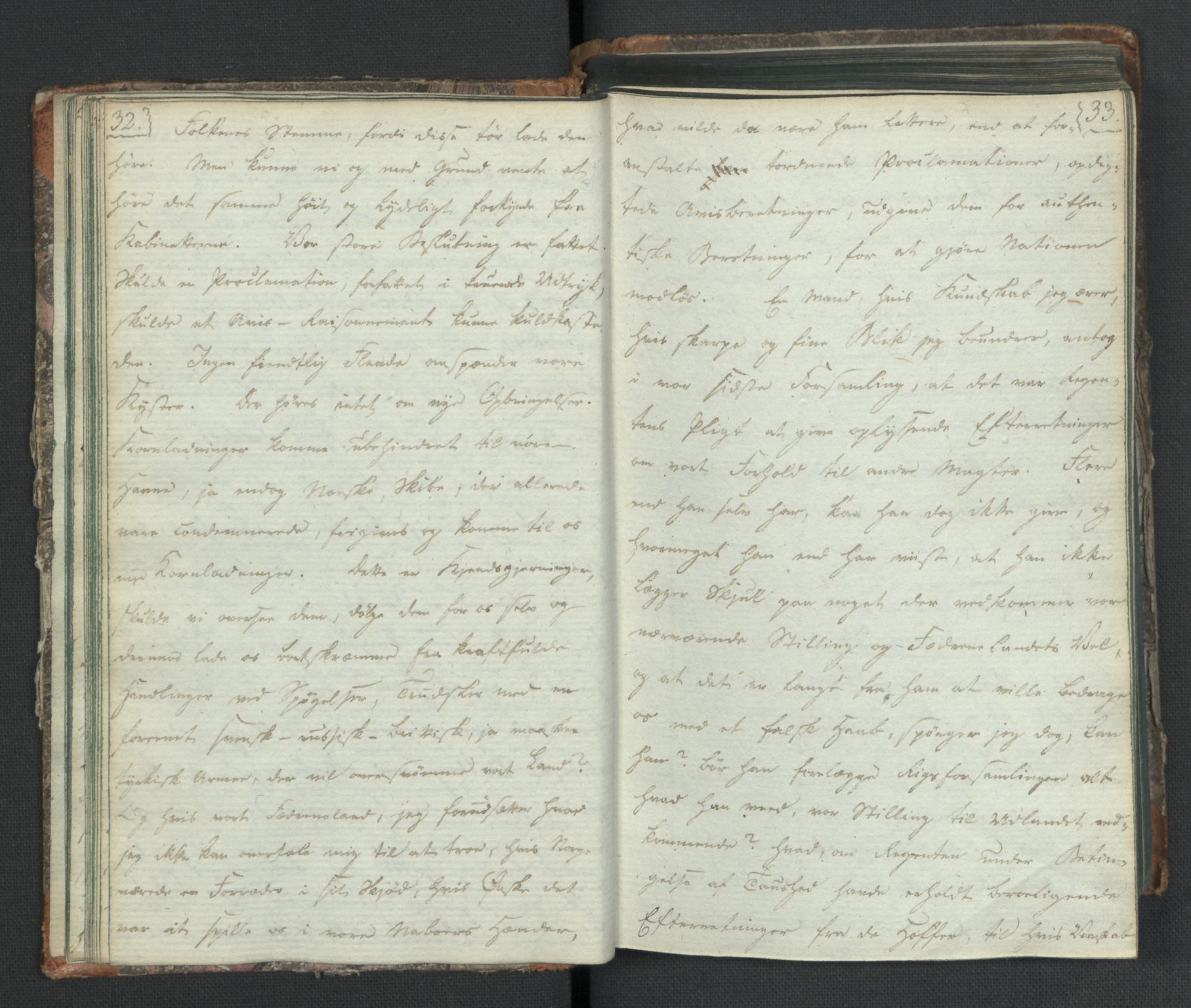 Manuskriptsamlingen, RA/EA-3667/H/L0021: Byfogd Gregers Winther Wulfbergs dagbok under Riksforsamlingen på Eidsvoll, 1814, p. 32-33