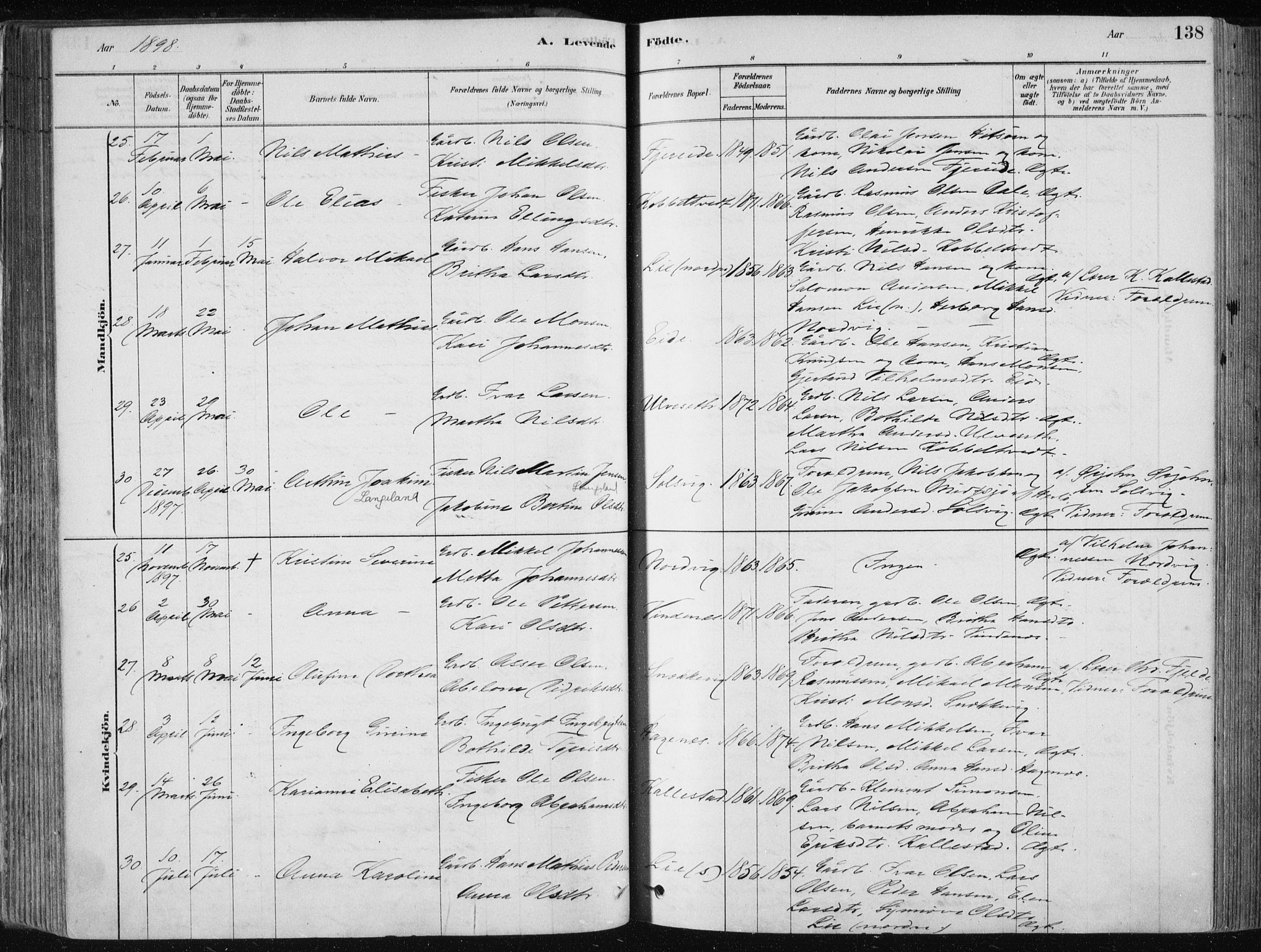 Fjell sokneprestembete, SAB/A-75301/H/Haa: Parish register (official) no. A  8, 1878-1898, p. 138
