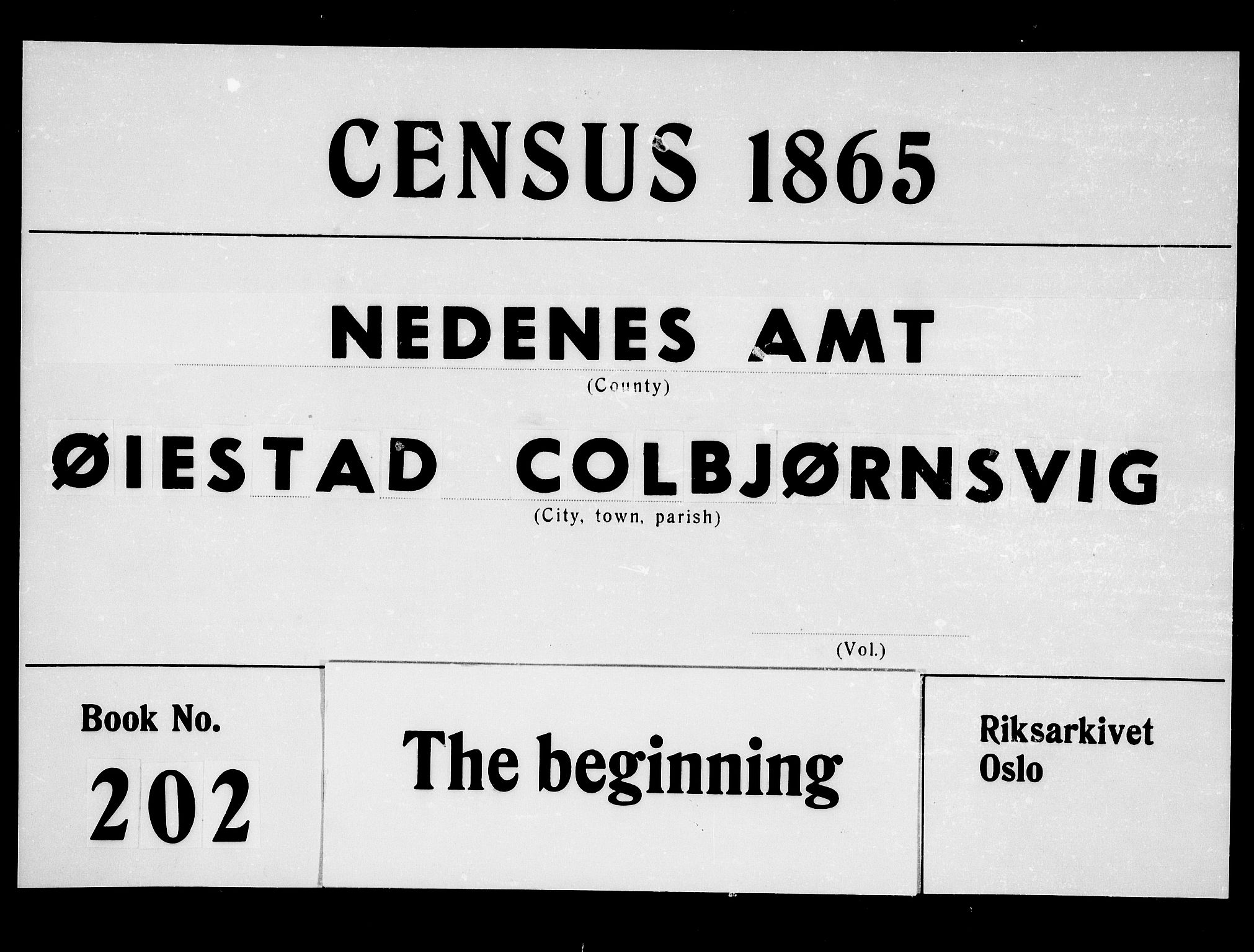 RA, 1865 census for Øyestad, 1865, p. 1