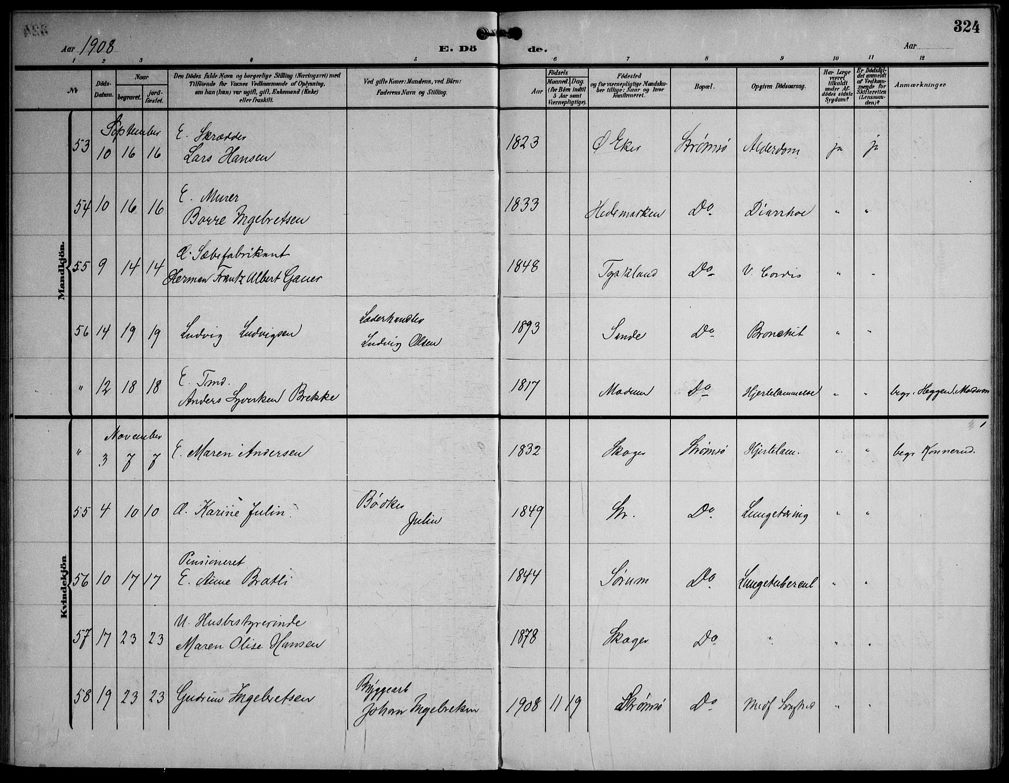 Strømsø kirkebøker, AV/SAKO-A-246/F/Fa/L0026: Parish register (official) no. I 26, 1905-1914, p. 324