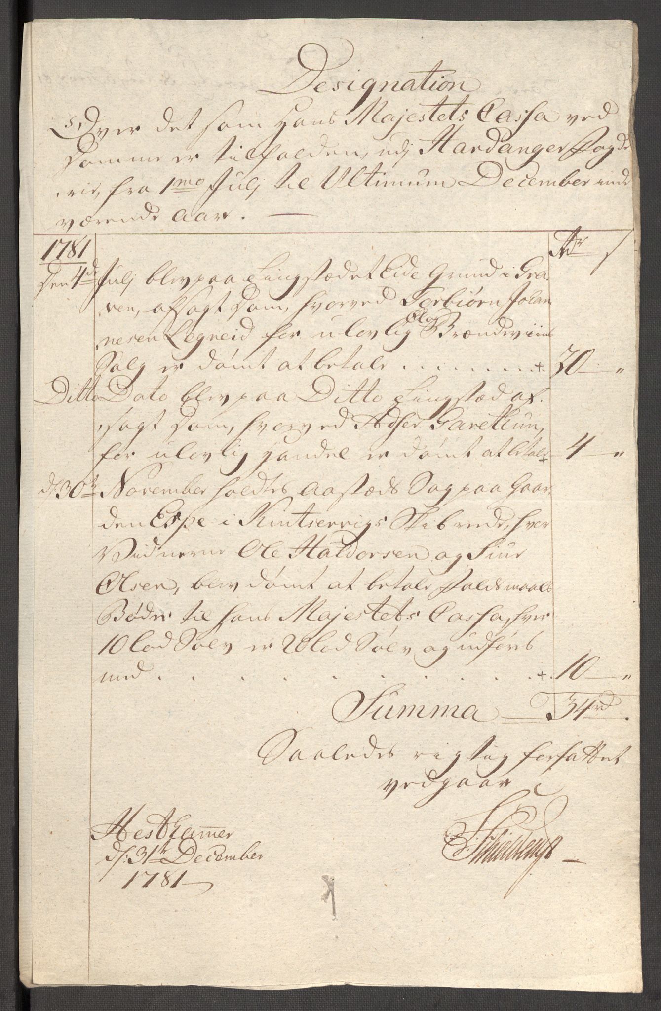 Rentekammeret inntil 1814, Reviderte regnskaper, Fogderegnskap, AV/RA-EA-4092/R48/L3097: Fogderegnskap Sunnhordland og Hardanger, 1781, p. 256