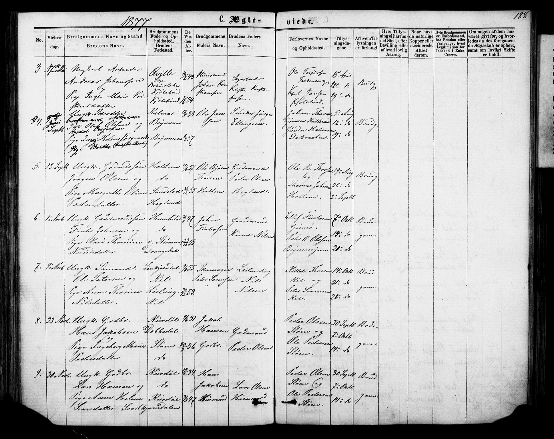 Sannidal kirkebøker, AV/SAKO-A-296/F/Fa/L0014: Parish register (official) no. 14, 1874-1883, p. 188