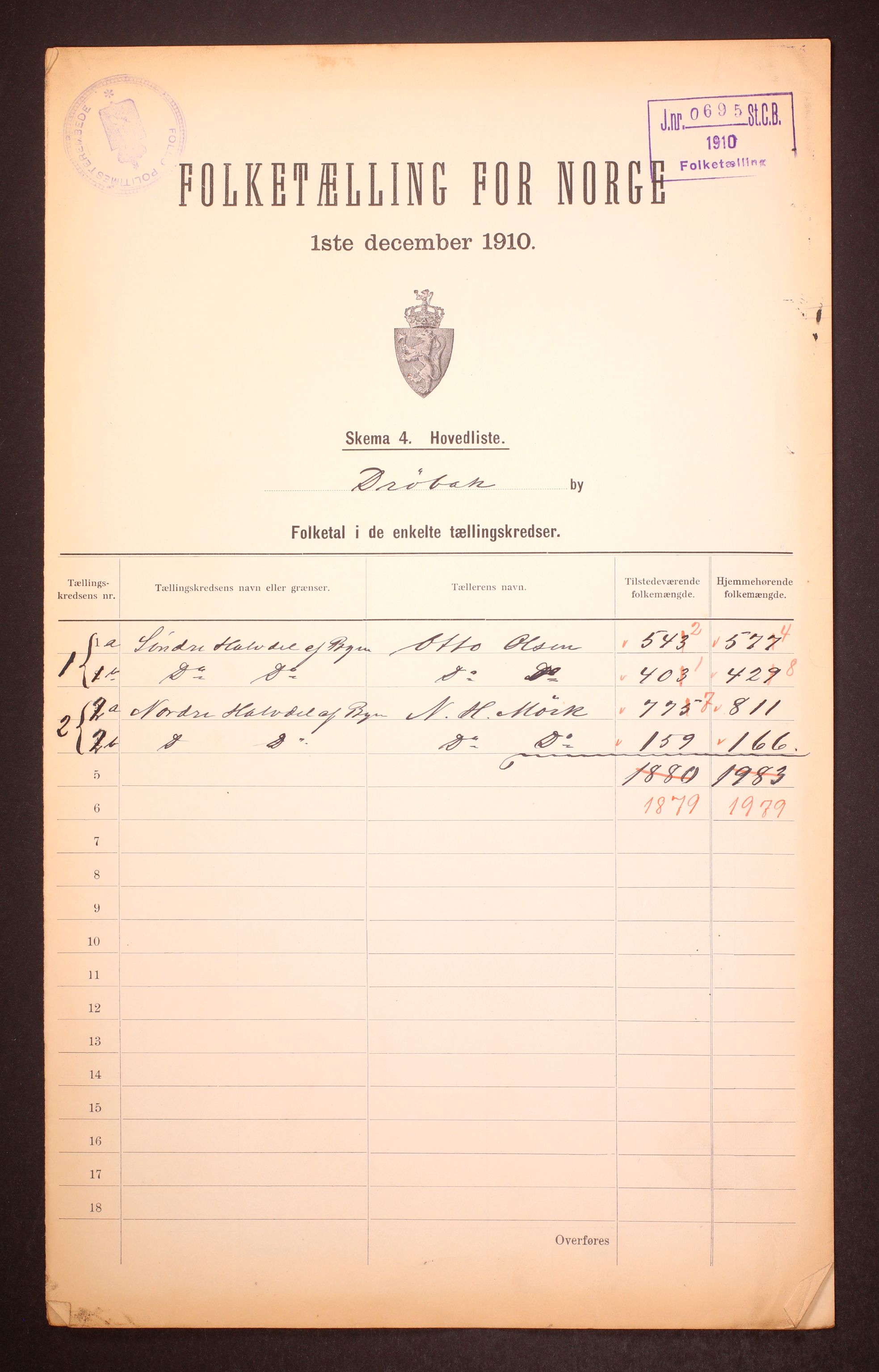 RA, 1910 census for Drøbak, 1910, p. 2