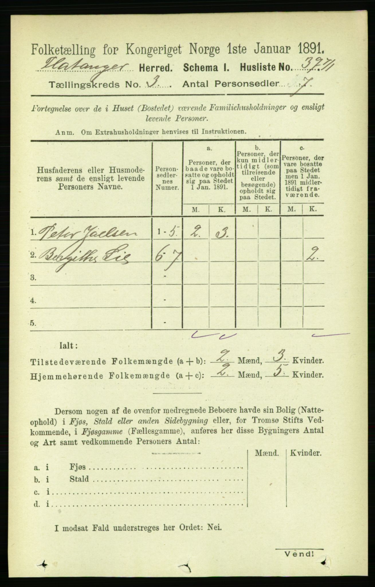 RA, 1891 census for 1749 Flatanger, 1891, p. 1314