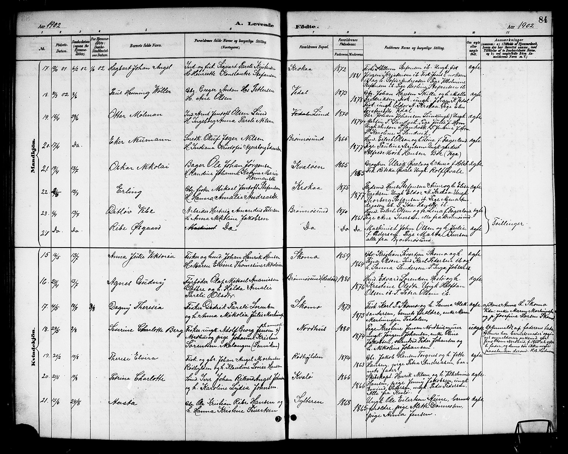 Ministerialprotokoller, klokkerbøker og fødselsregistre - Nordland, SAT/A-1459/813/L0213: Parish register (copy) no. 813C05, 1887-1903, p. 84