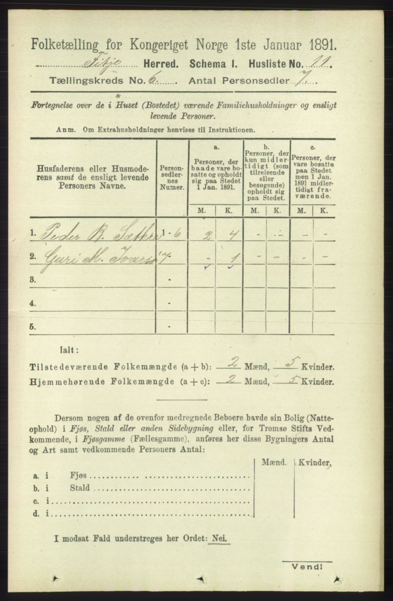 RA, 1891 census for 1222 Fitjar, 1891, p. 2328