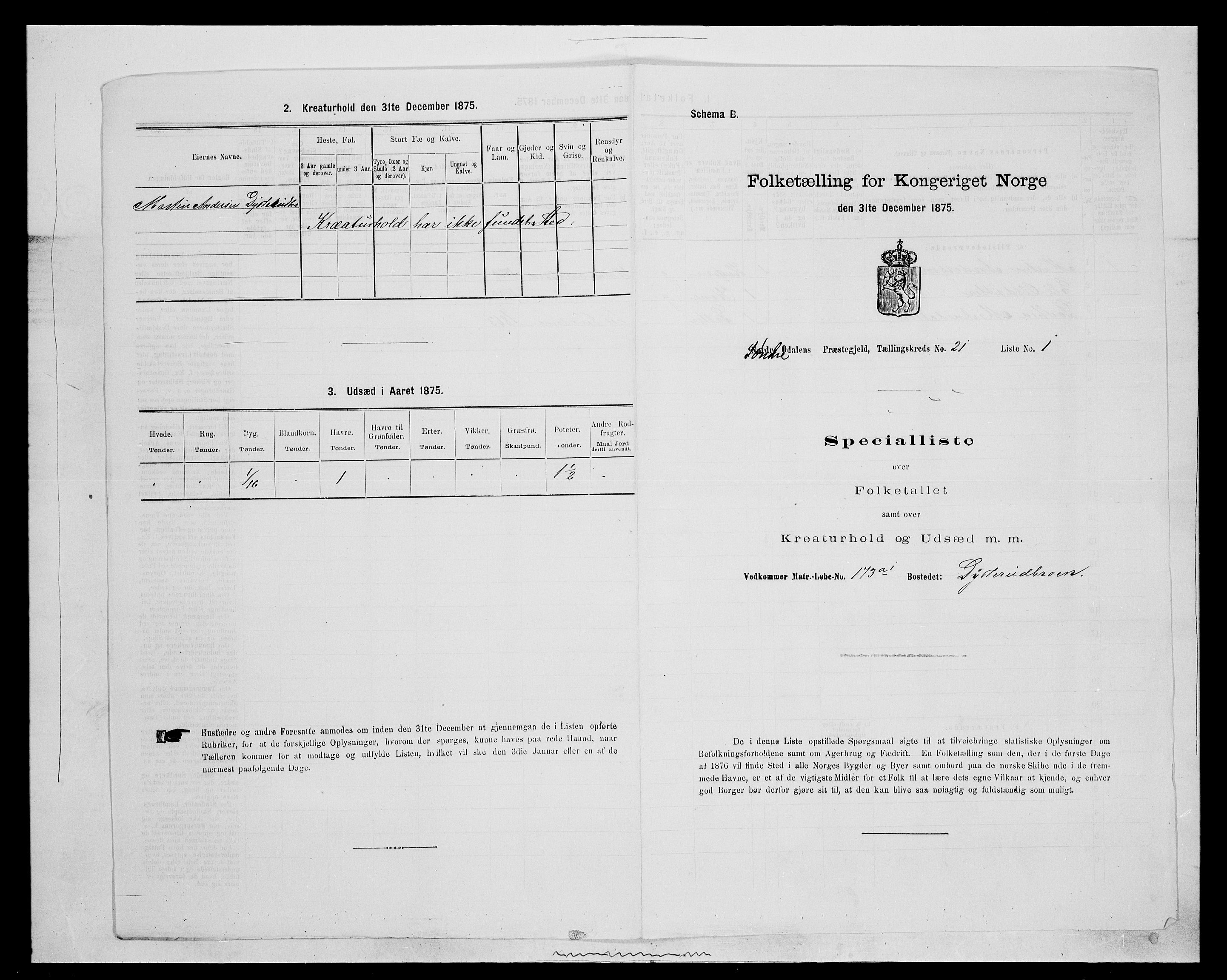 SAH, 1875 census for 0419P Sør-Odal, 1875, p. 1792