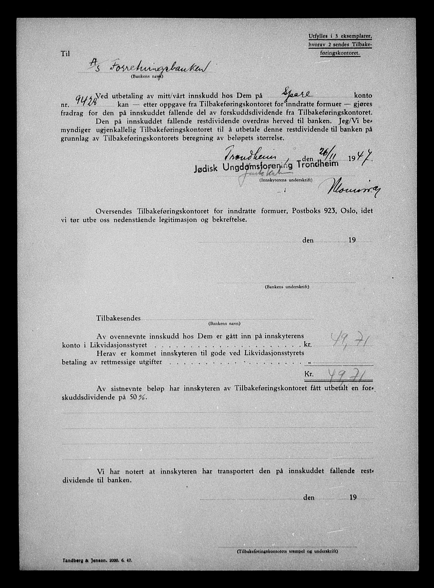 Justisdepartementet, Tilbakeføringskontoret for inndratte formuer, AV/RA-S-1564/H/Hc/Hca/L0899: --, 1945-1947, p. 255