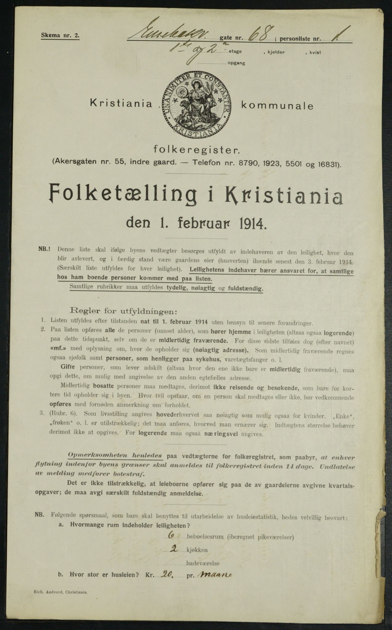 OBA, Municipal Census 1914 for Kristiania, 1914, p. 21668