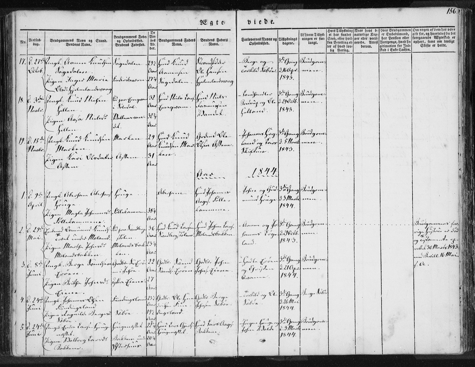 Hjelmeland sokneprestkontor, AV/SAST-A-101843/01/IV/L0006: Parish register (official) no. A 6, 1834-1845, p. 156