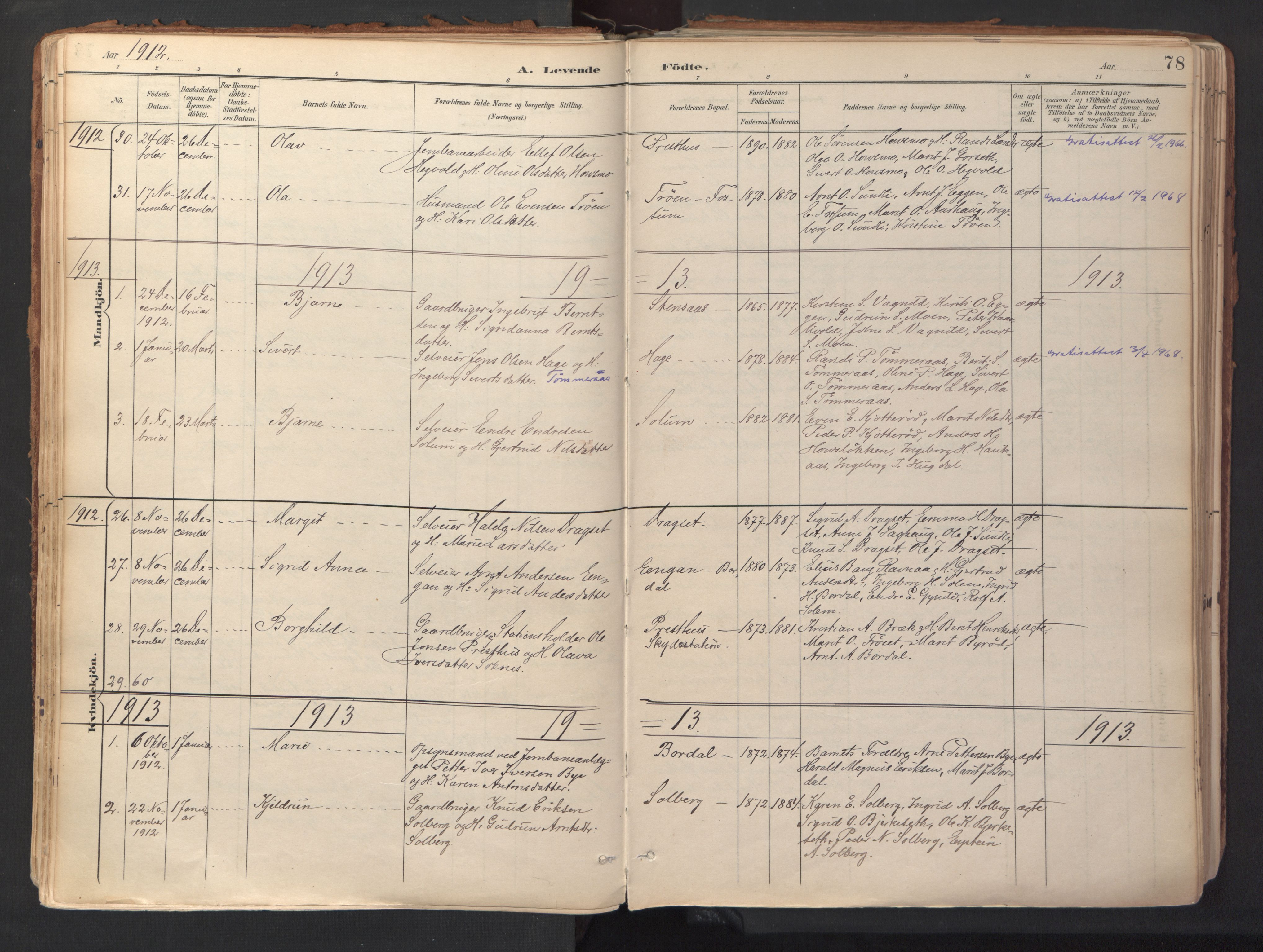Ministerialprotokoller, klokkerbøker og fødselsregistre - Sør-Trøndelag, SAT/A-1456/689/L1041: Parish register (official) no. 689A06, 1891-1923, p. 78