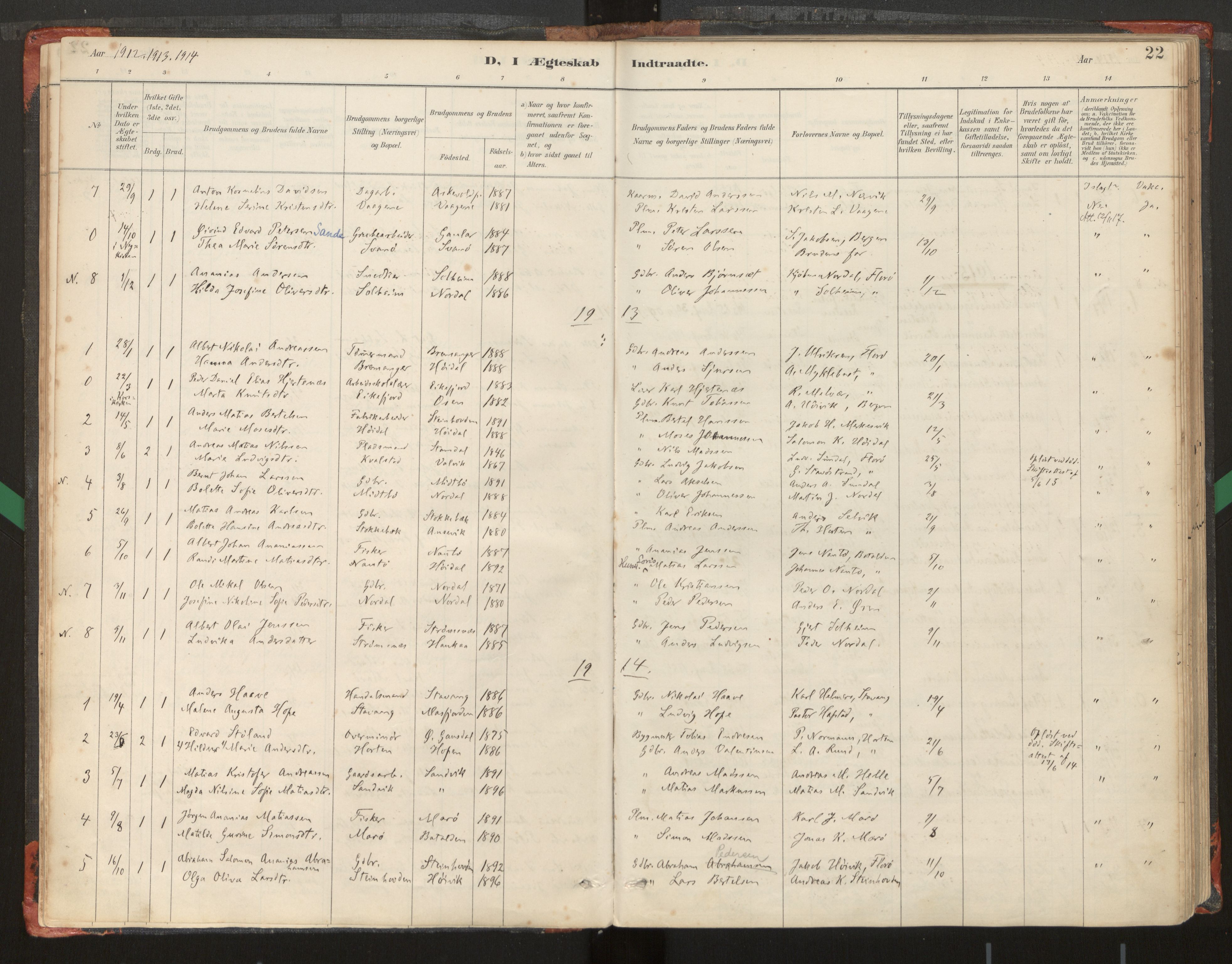 Kinn sokneprestembete, AV/SAB-A-80801/H/Haa/Haad/L0006: Parish register (official) no. D 6, 1886-1945, p. 22