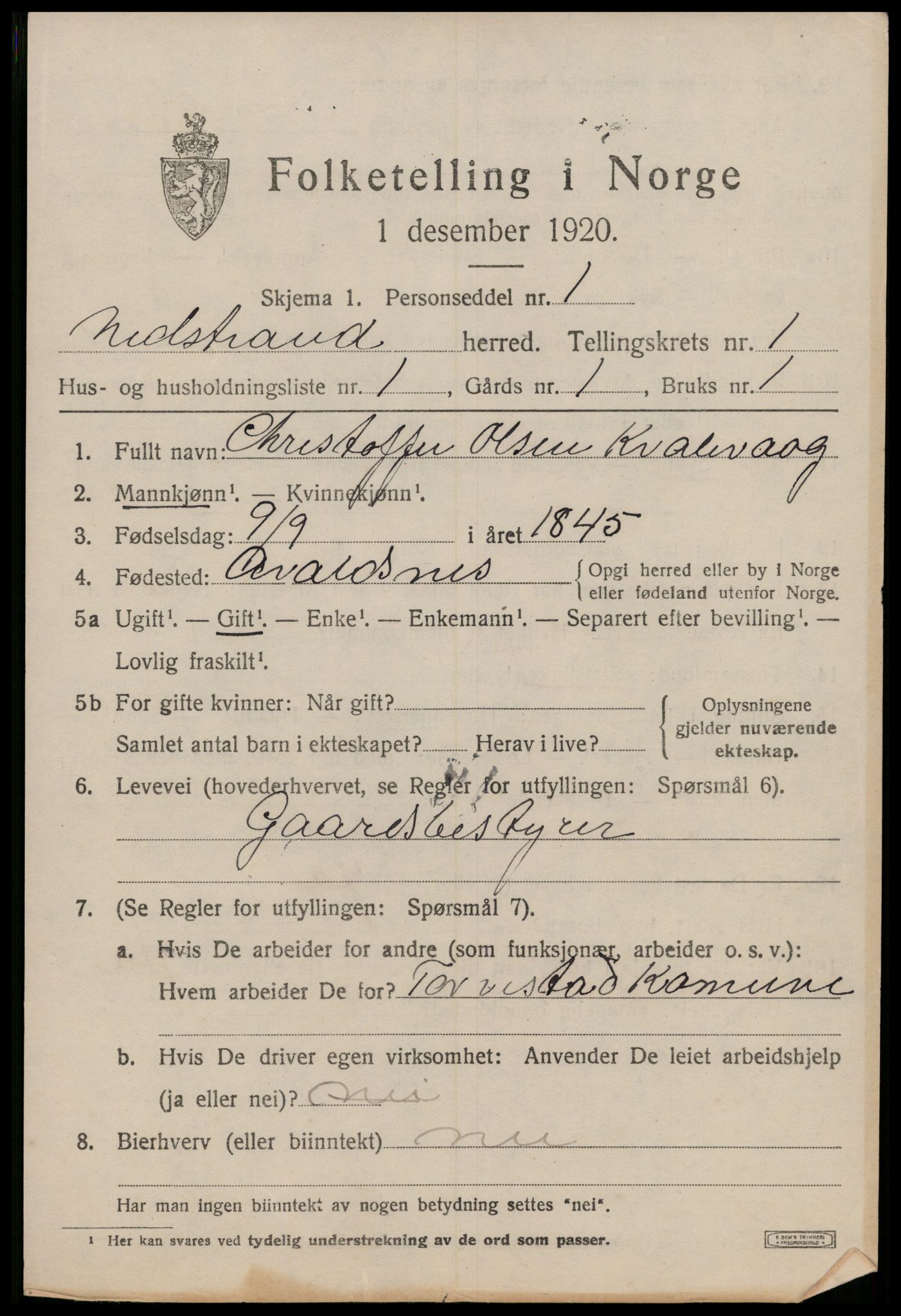 SAST, 1920 census for Nedstrand, 1920, p. 609