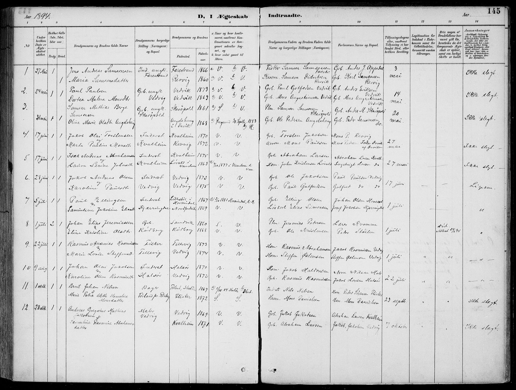 Selje sokneprestembete, AV/SAB-A-99938/H/Ha/Haa/Haac/L0002: Parish register (official) no. C  2, 1889-1904, p. 145