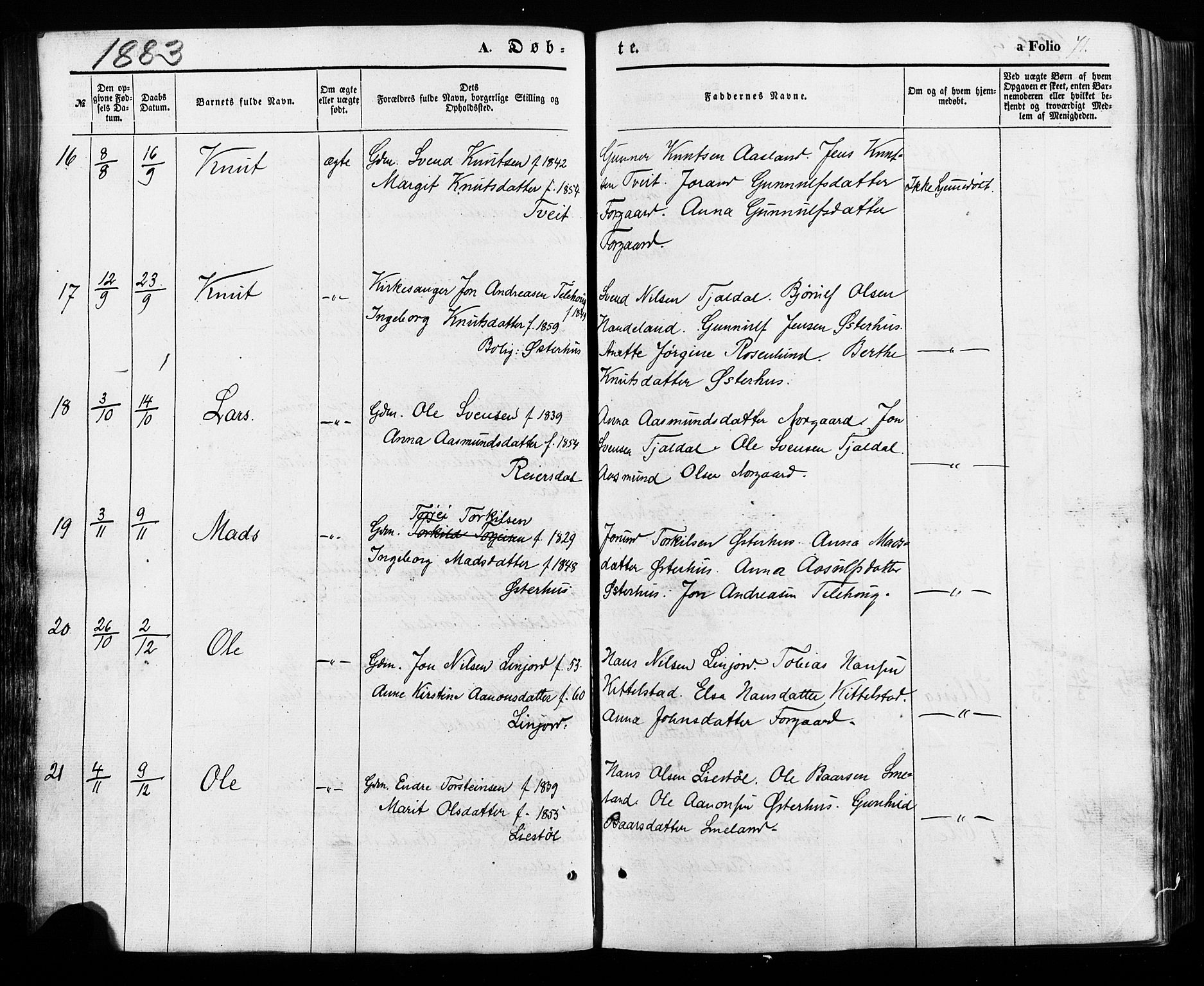 Åseral sokneprestkontor, AV/SAK-1111-0051/F/Fa/L0002: Parish register (official) no. A 2, 1854-1884, p. 71