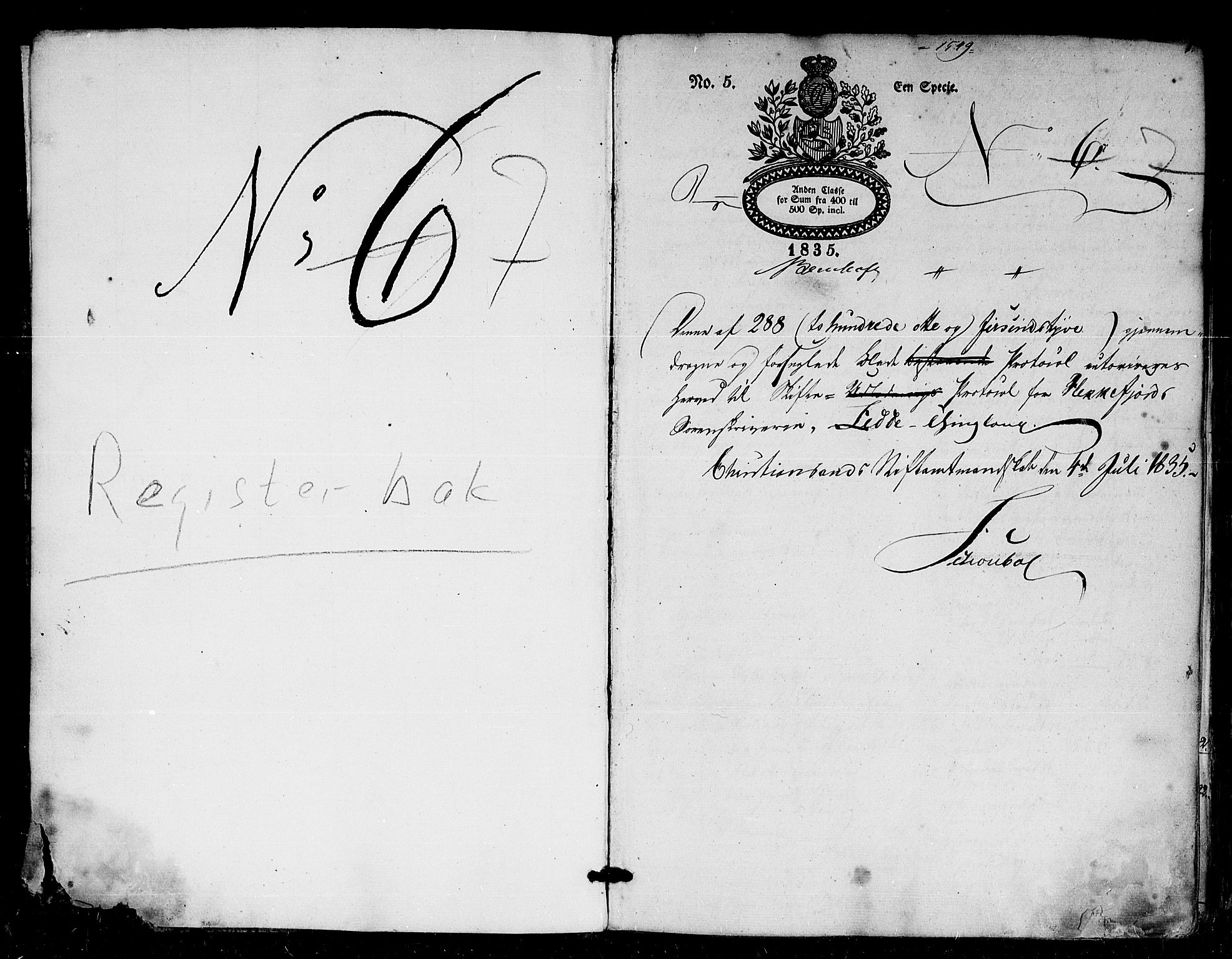 Flekkefjord sorenskriveri, AV/SAK-1221-0001/H/Hc/L0013: Skifteprotokoll nr. 7 for Feda, med gårdsnavn- og personnavnregister, 1835-1844, p. 0b-1a