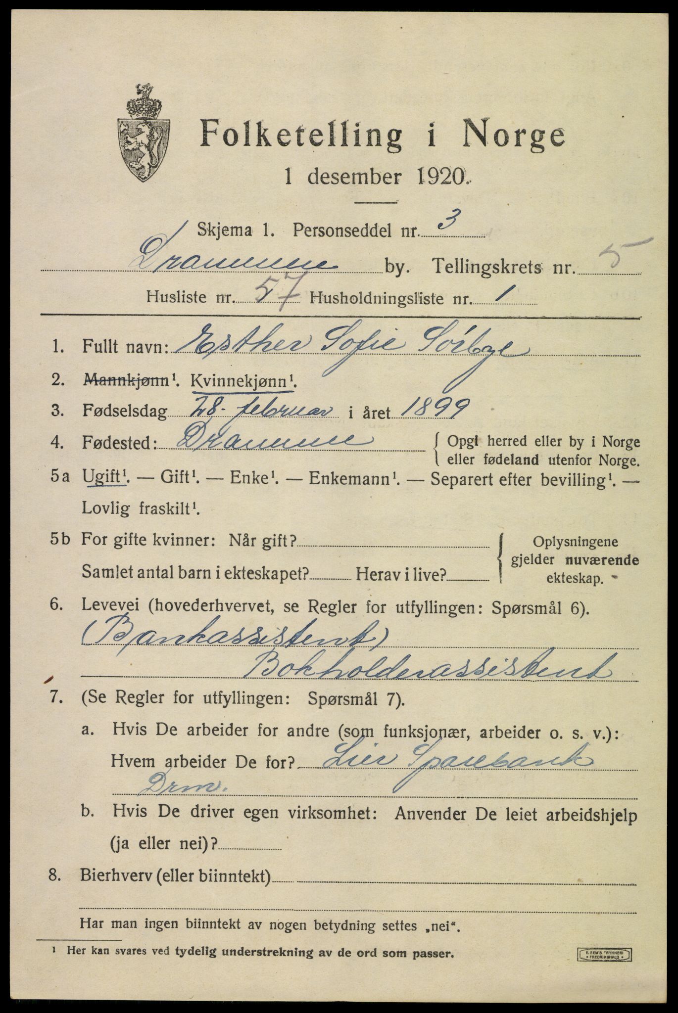 SAKO, 1920 census for Drammen, 1920, p. 37345