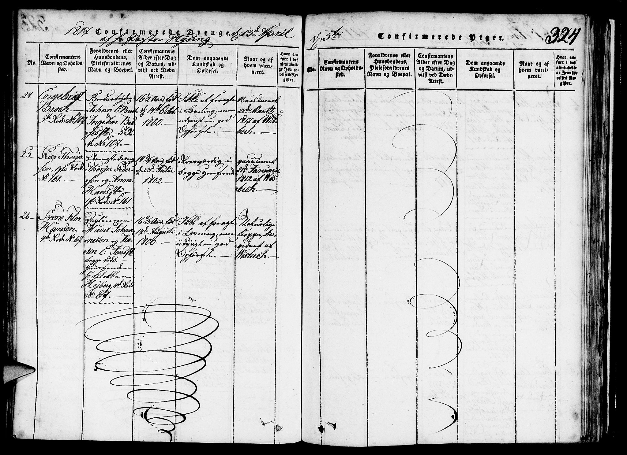 Nykirken Sokneprestembete, SAB/A-77101/H/Haa/L0011: Parish register (official) no. A 11, 1816-1821, p. 324