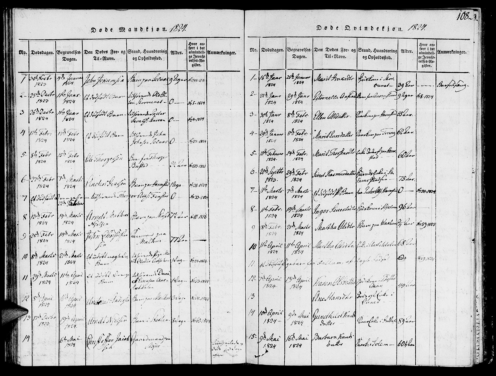 Ministerialprotokoller, klokkerbøker og fødselsregistre - Sør-Trøndelag, SAT/A-1456/646/L0608: Parish register (official) no. 646A06, 1816-1825, p. 108
