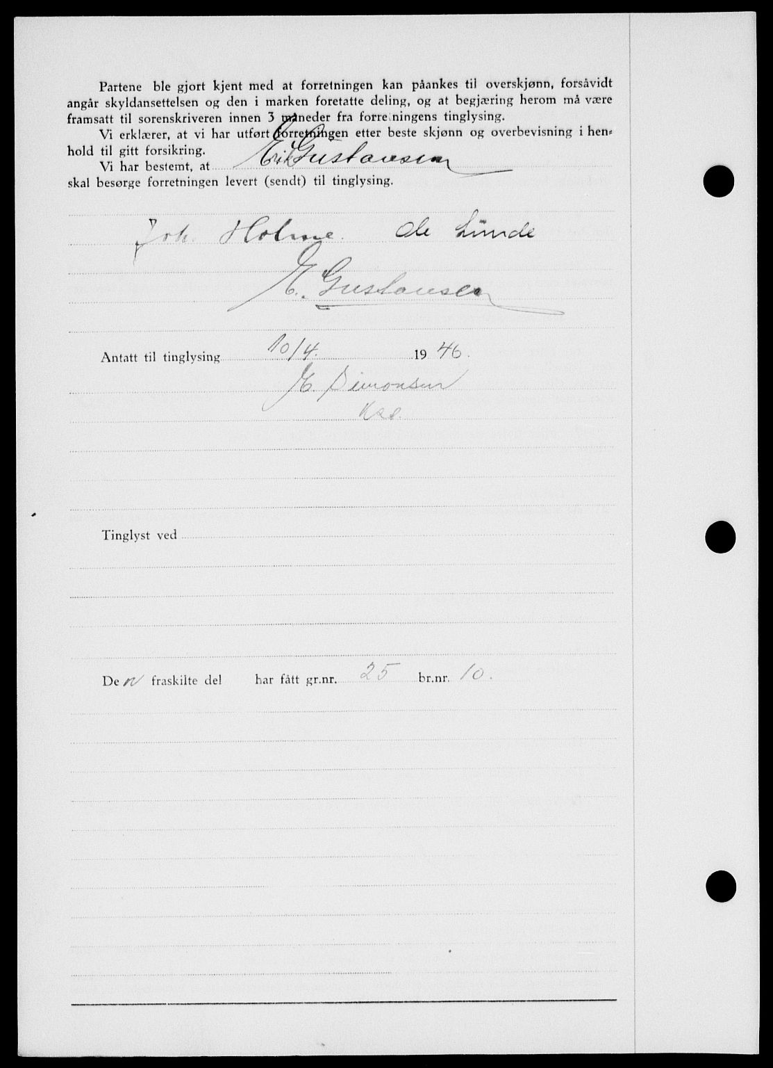 Onsøy sorenskriveri, SAO/A-10474/G/Ga/Gab/L0015: Mortgage book no. II A-15, 1945-1946, Diary no: : 707/1946