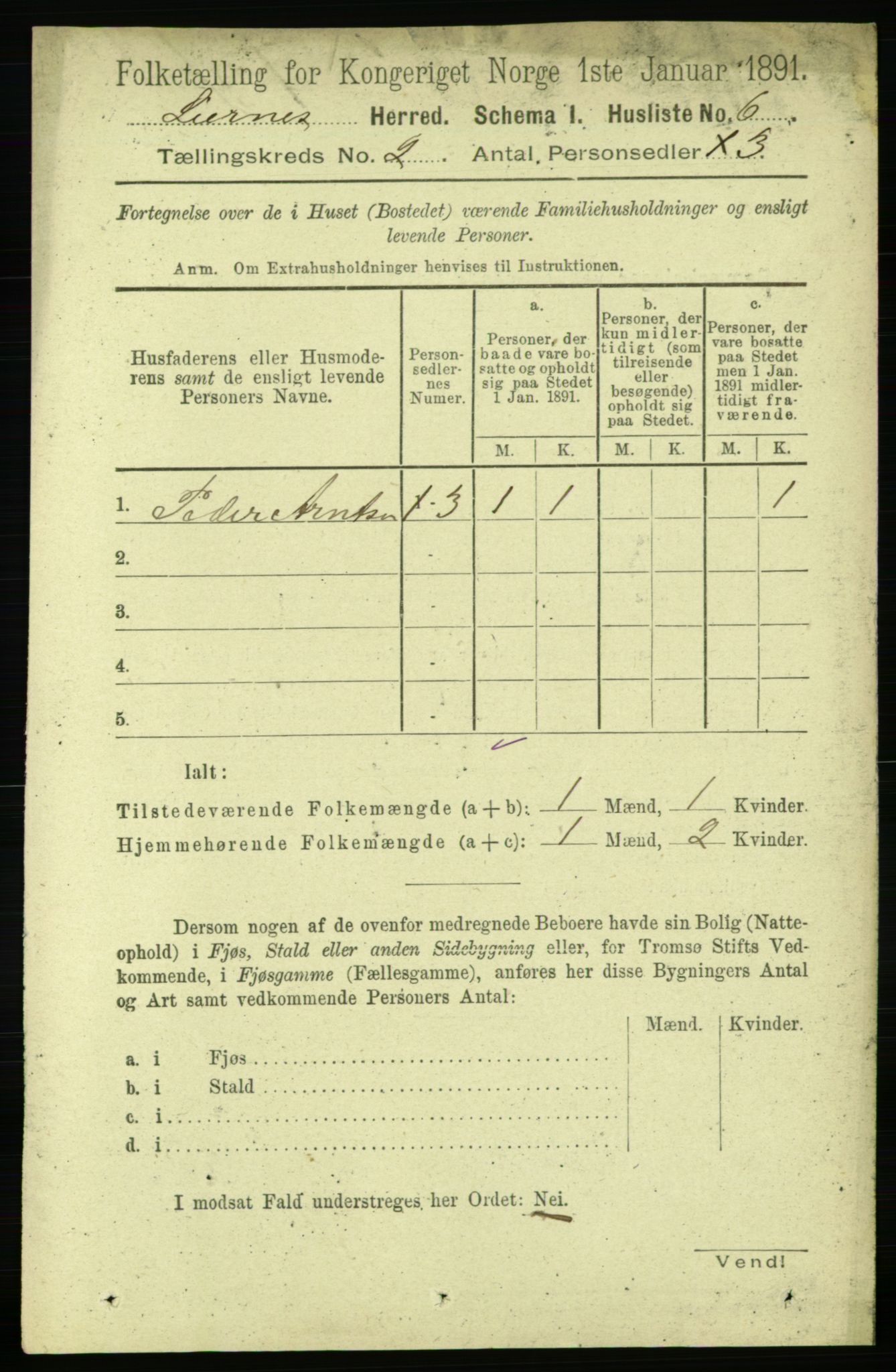 RA, 1891 census for 1737 Lierne, 1891, p. 507