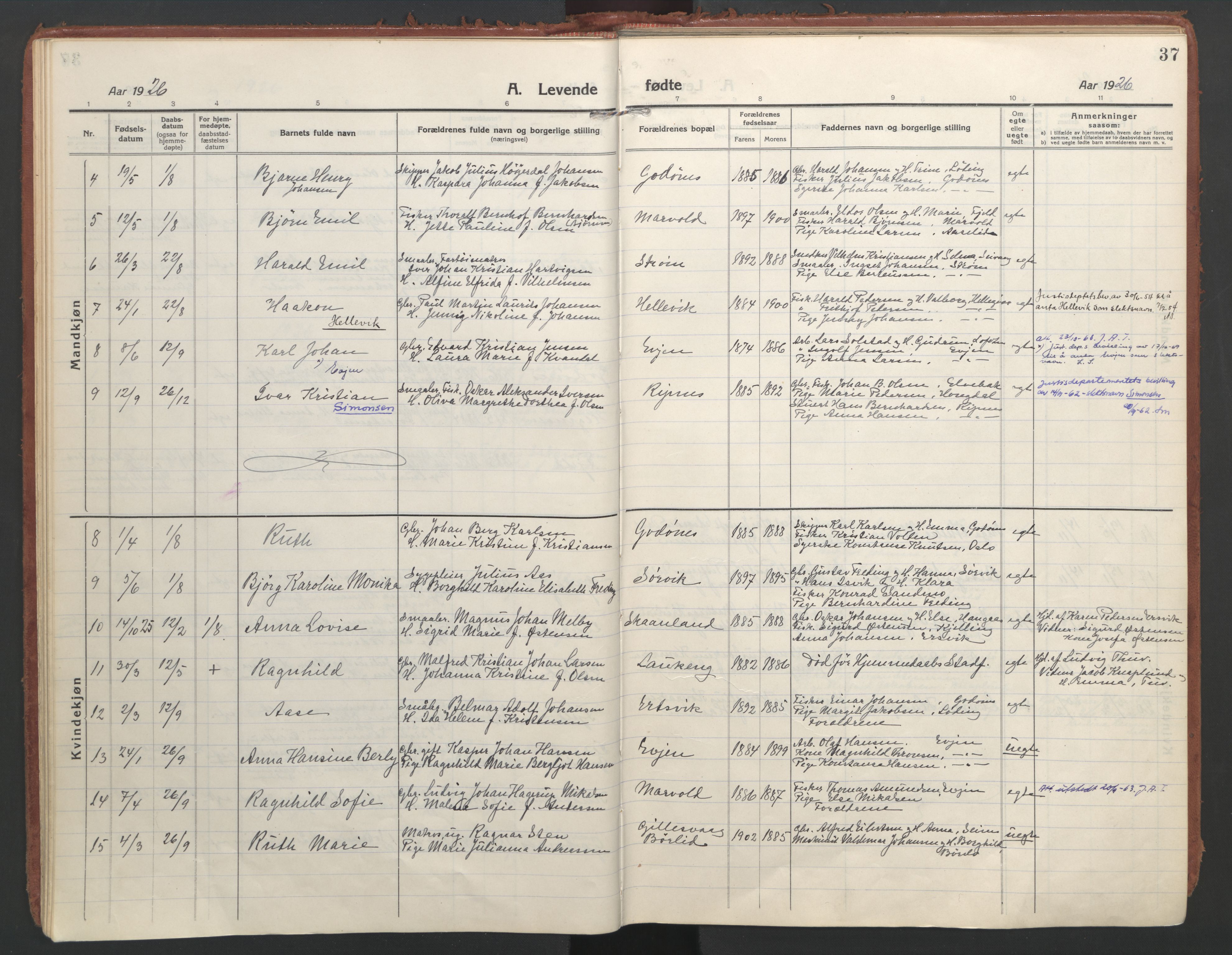 Ministerialprotokoller, klokkerbøker og fødselsregistre - Nordland, SAT/A-1459/804/L0086: Parish register (official) no. 804A07, 1916-1935, p. 37
