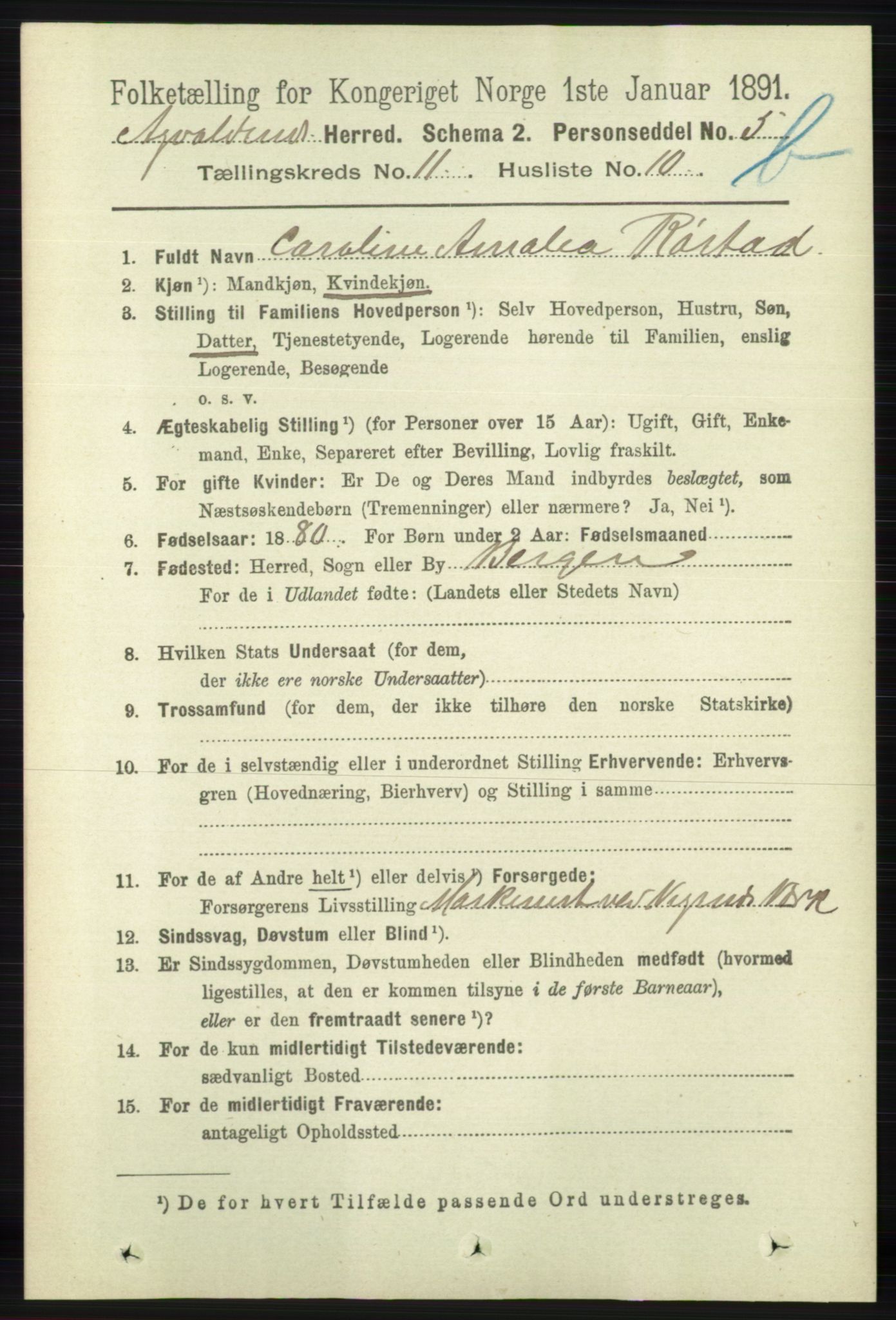 RA, 1891 census for 1147 Avaldsnes, 1891, p. 6369