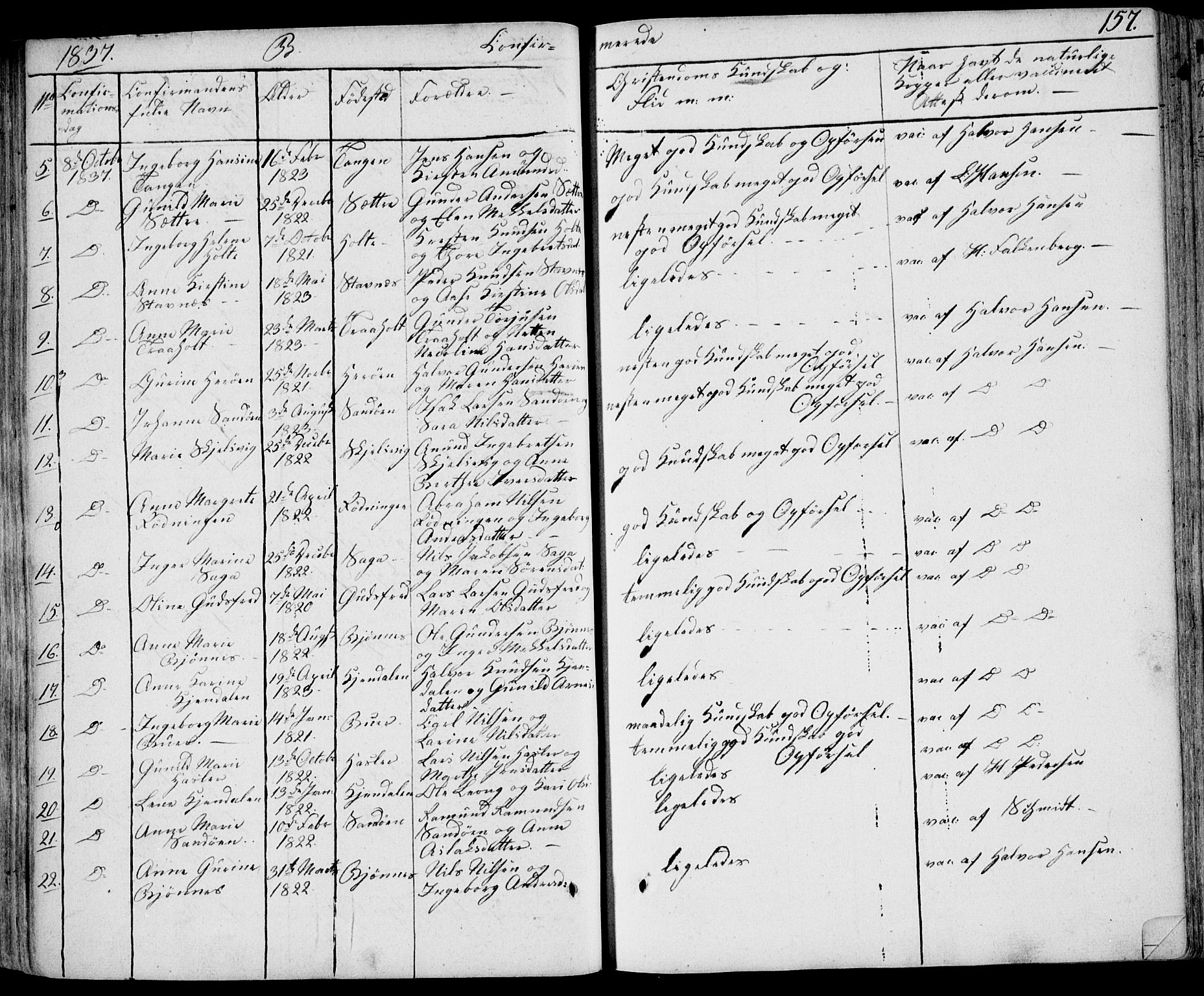 Eidanger kirkebøker, SAKO/A-261/F/Fa/L0008: Parish register (official) no. 8, 1831-1858, p. 157