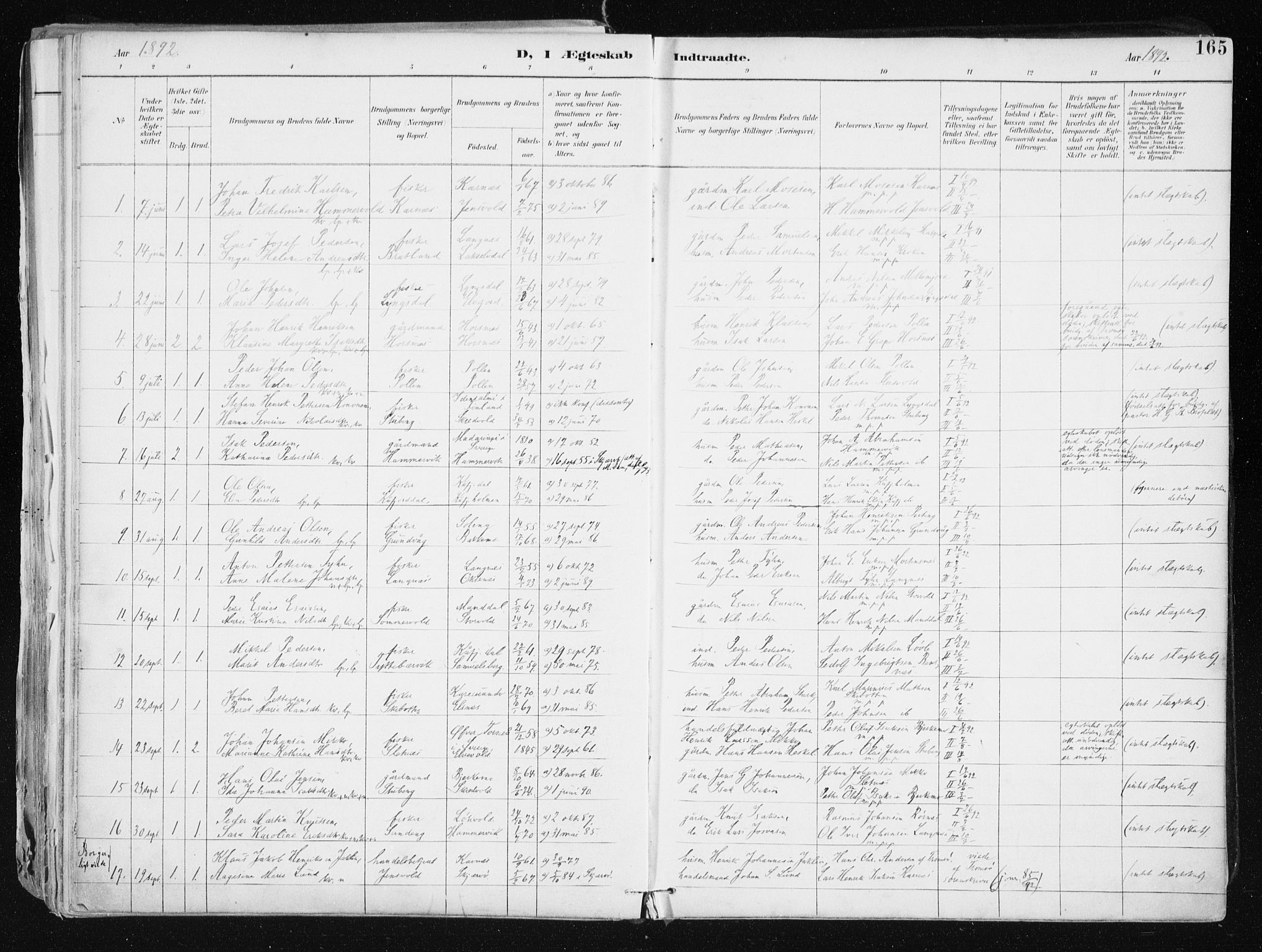 Lyngen sokneprestembete, SATØ/S-1289/H/He/Hea/L0008kirke: Parish register (official) no. 8, 1891-1902, p. 165