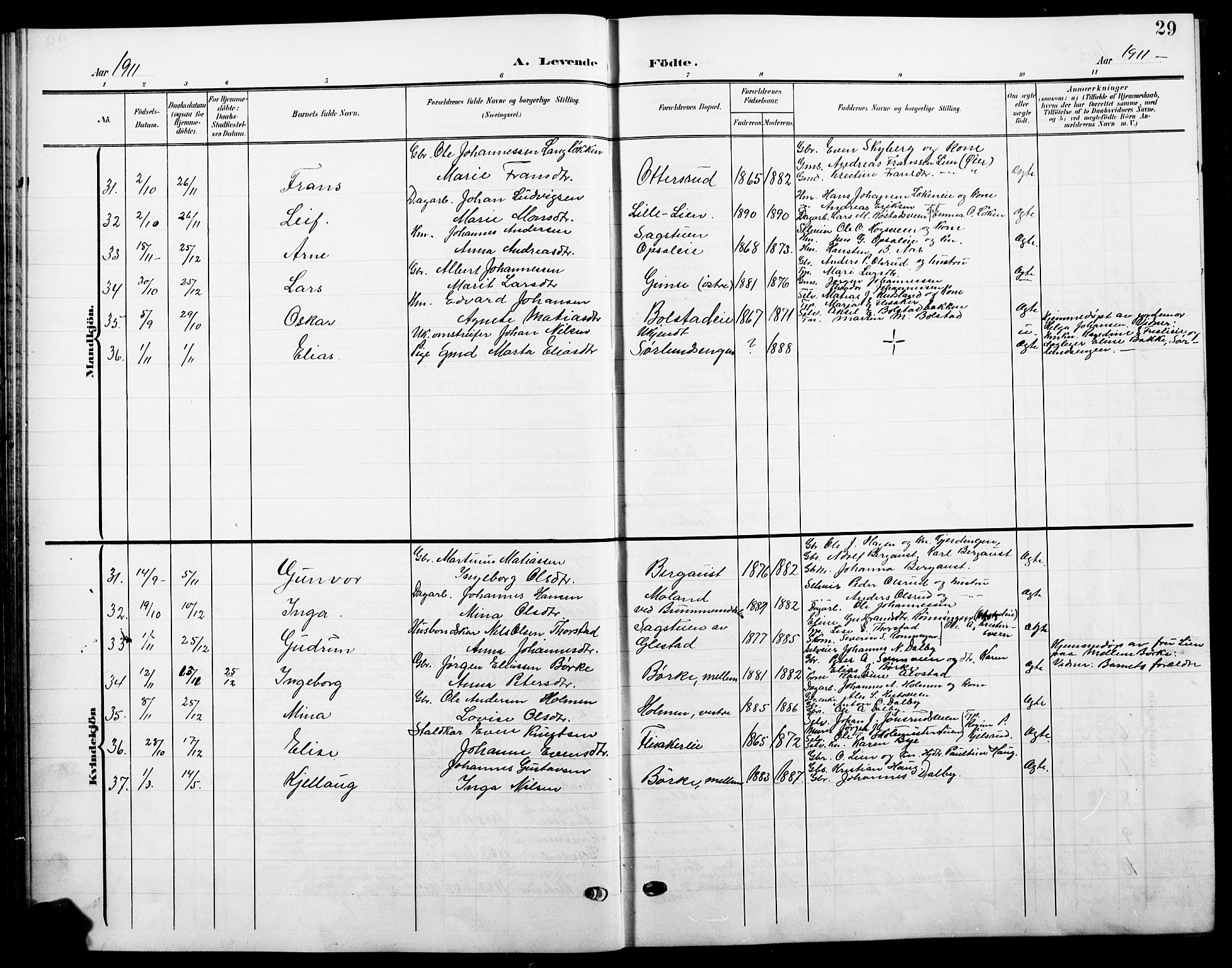 Ringsaker prestekontor, AV/SAH-PREST-014/L/La/L0017: Parish register (copy) no. 17, 1905-1920, p. 29