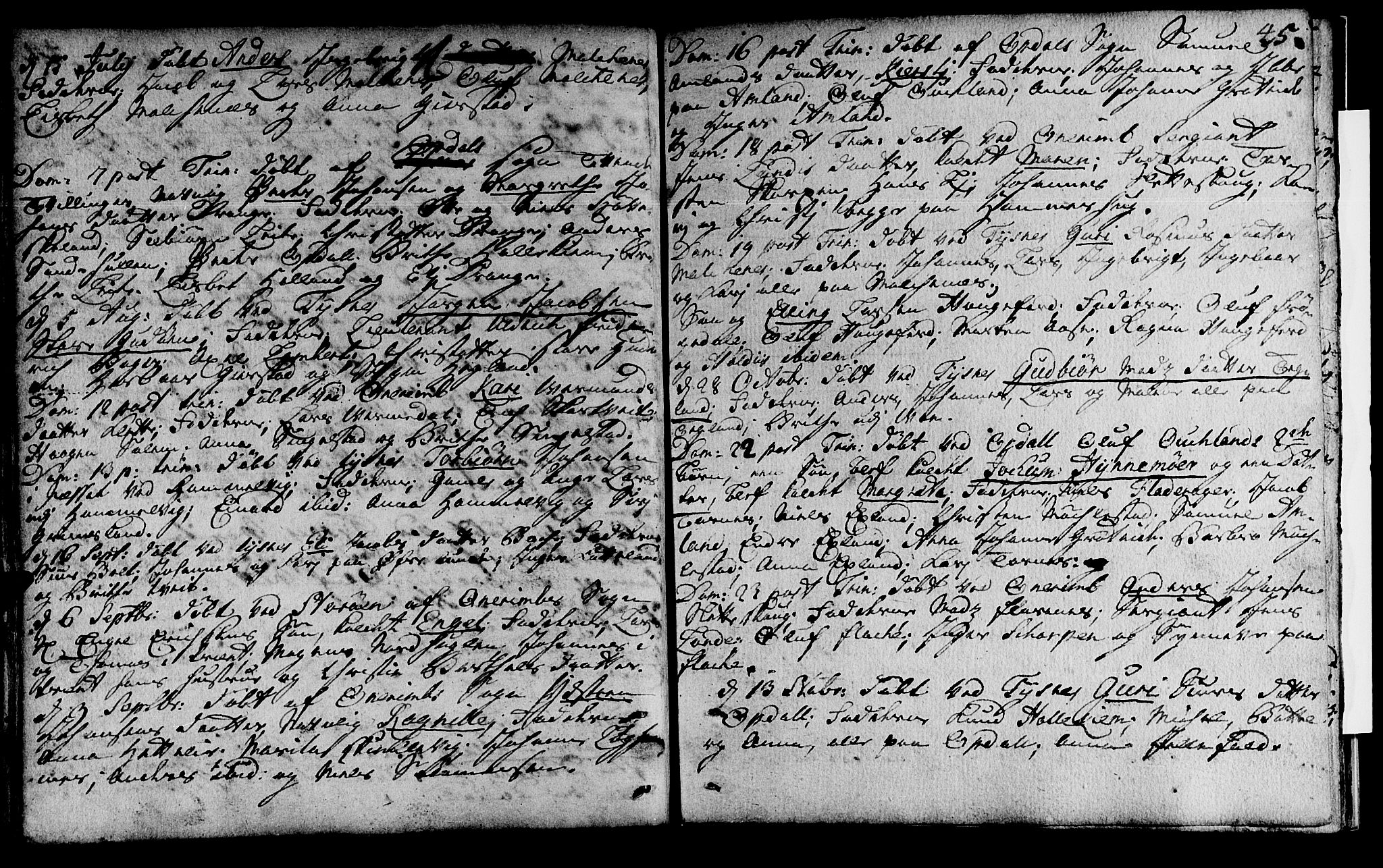 Tysnes sokneprestembete, SAB/A-78601/H/Haa: Parish register (official) no. A 1, 1723-1731, p. 45