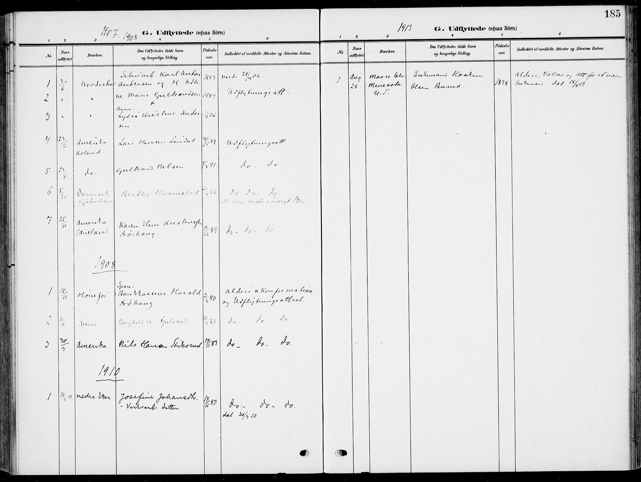 Hole kirkebøker, SAKO/A-228/F/Fa/L0010: Parish register (official) no. I 10, 1907-1917, p. 185