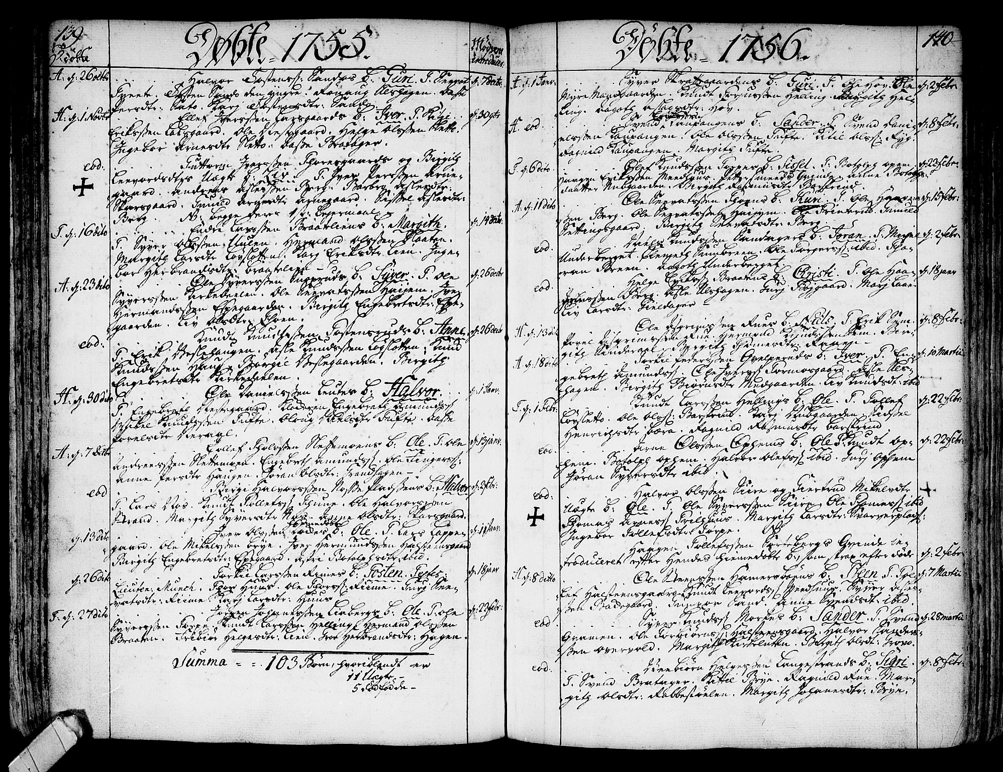 Ål kirkebøker, SAKO/A-249/F/Fa/L0001: Parish register (official) no. I 1, 1744-1769, p. 139-140